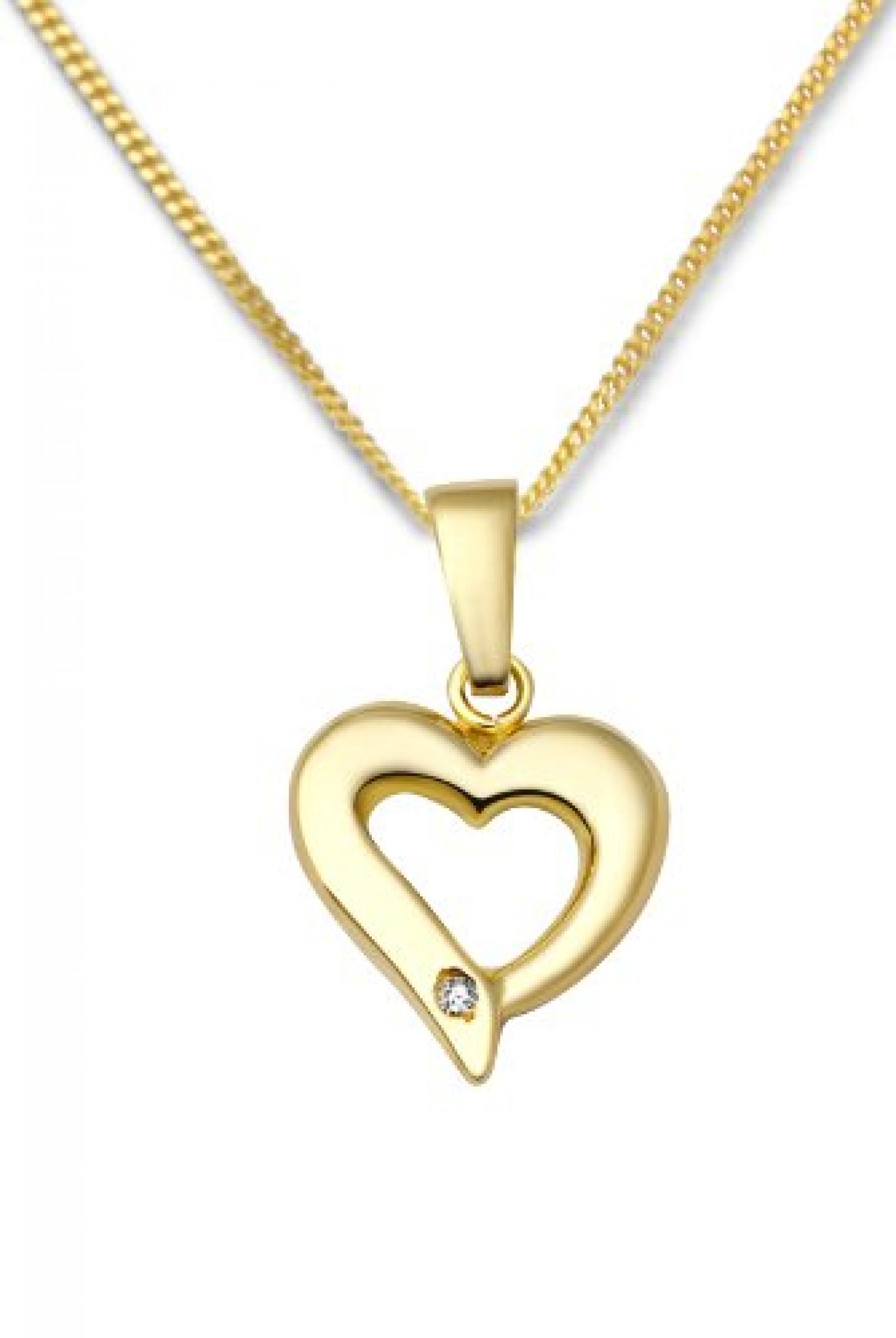 Miore Damen-Anhänger Herz 9 Karat 375 Gelbgold Brillant mit 45cm Kette MA984CHN 
