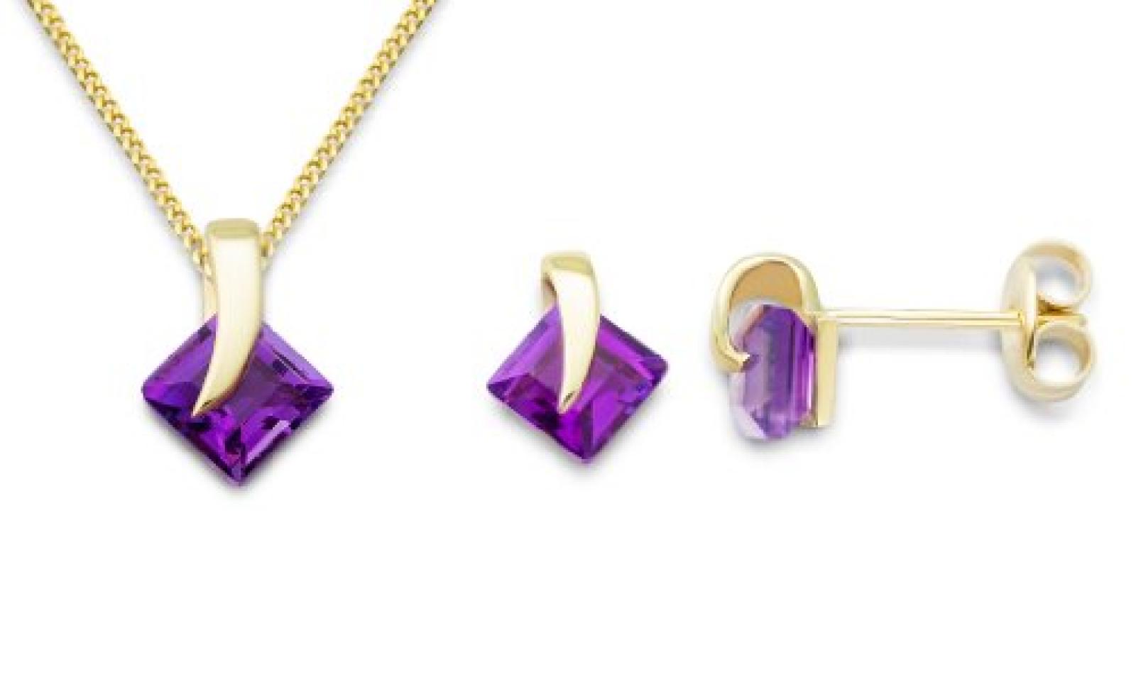 Miore Damen-Set: Halskette + Ohrringe Amethyst 9 Karat 375 Gelbgold MSET013 Miore Damen-Set: Halskette + Ohrringe Amethyst 9 Karat 375 Gelbgold MSET013