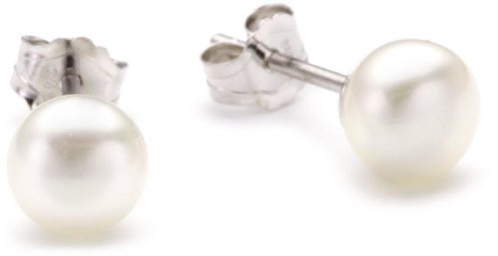 Valero Pearls Classic Collection Damen-Ohrstecker Hochwertige Süßwasser-Zuchtperlen in ca.  6 mm Button weiß 925 Sterling Silber       181130 