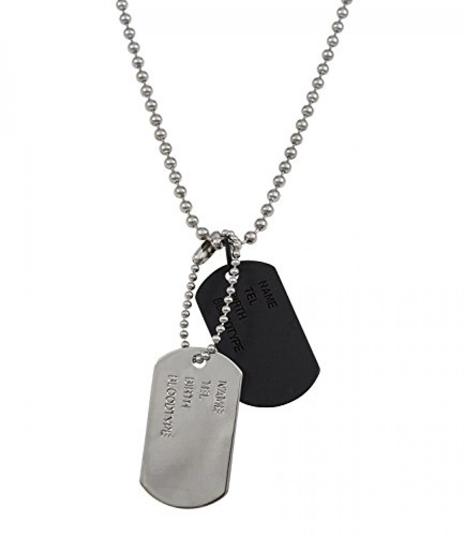 SIX MAN Kugelkette mit silbernem und schwarzem Dog Tag, beschriftet (275-300) SIX MAN Kugelkette mit silbernem und schwarzem Dog Tag, beschriftet (275-300)