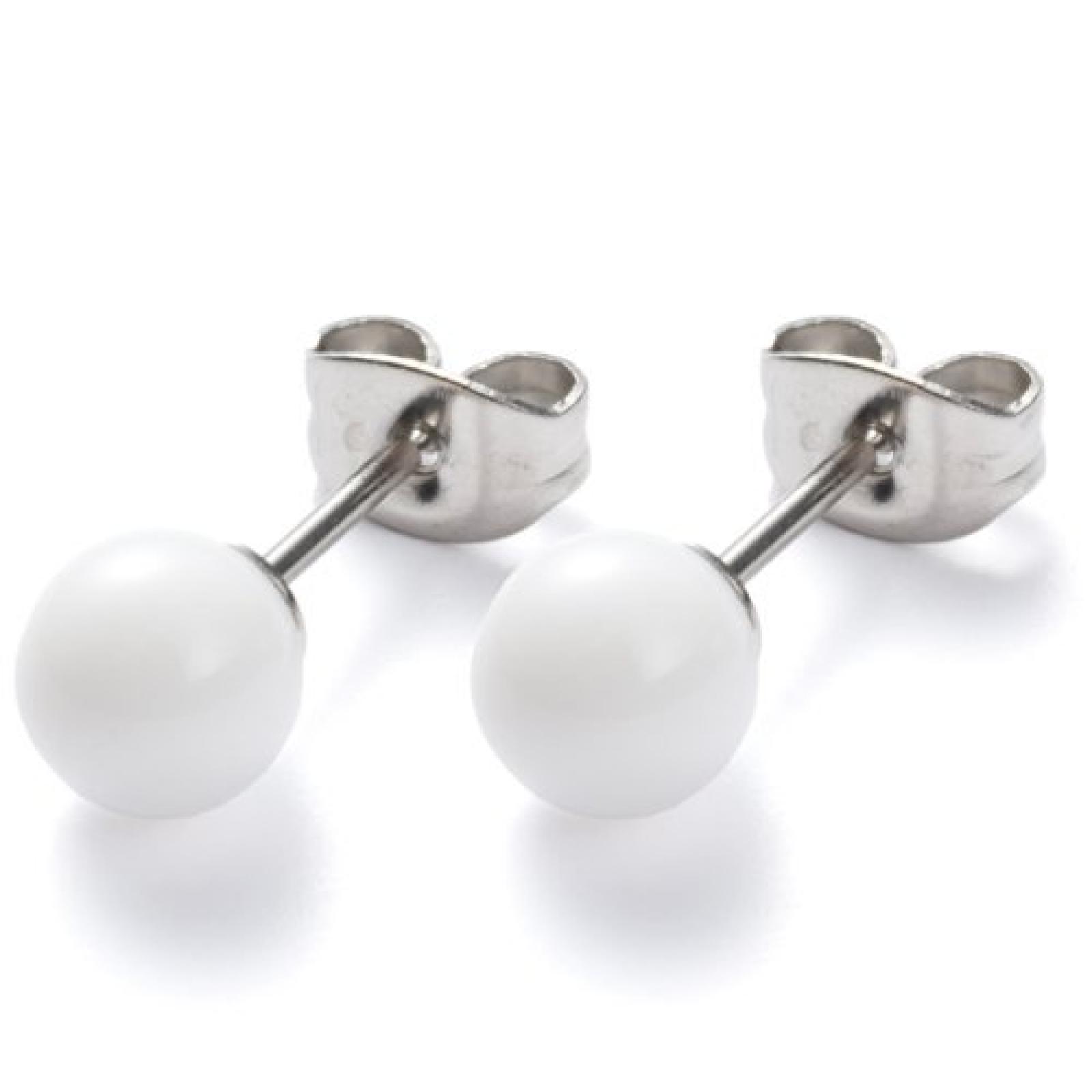 Monomania Damen-Ohrstecker Edelstahl Achat wei&szlig; 6 mm 31231 