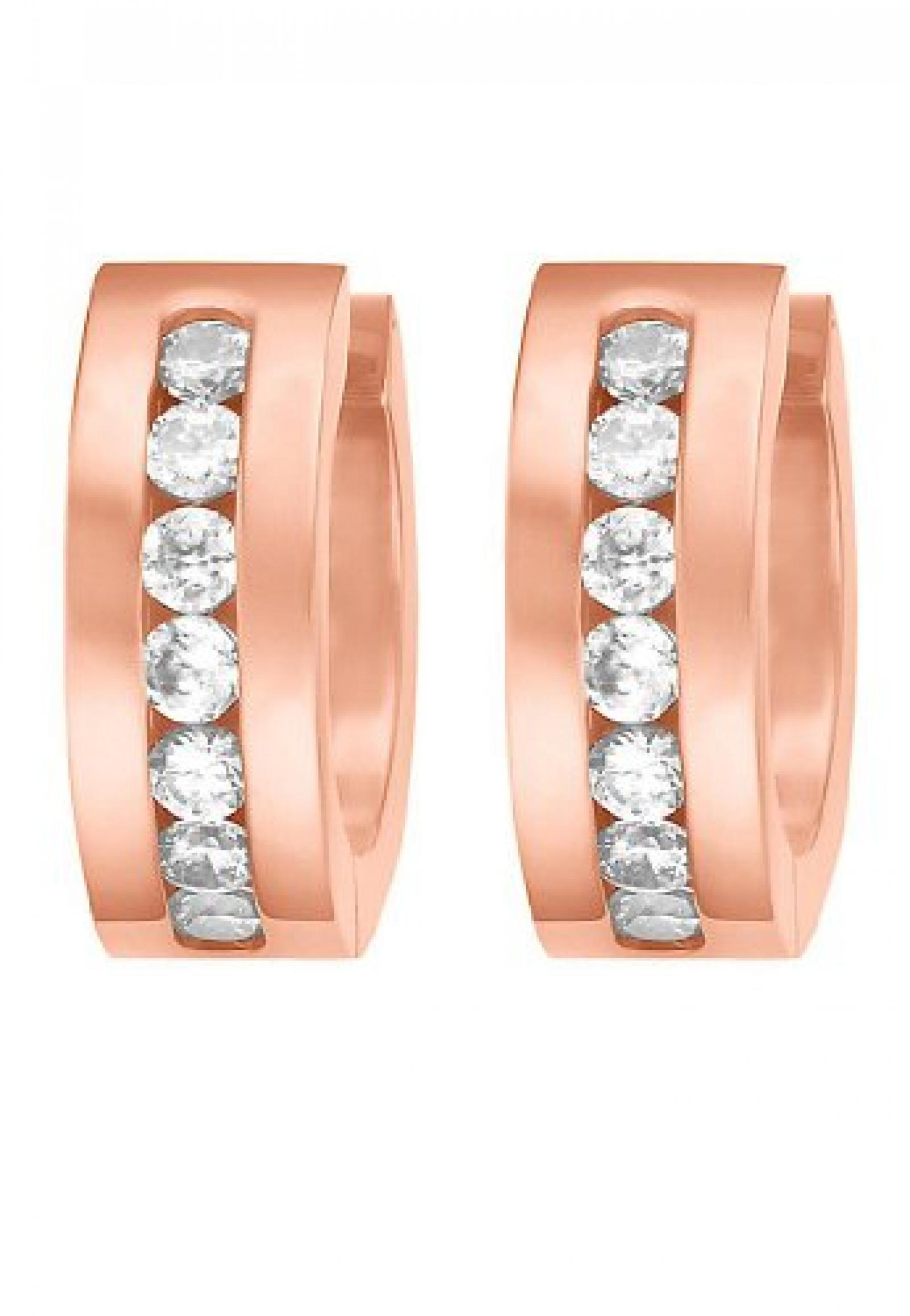 STEEL BY CHRIST Damen-Creole Edelstahl 14 Zirkonia One Size, roséfarben 