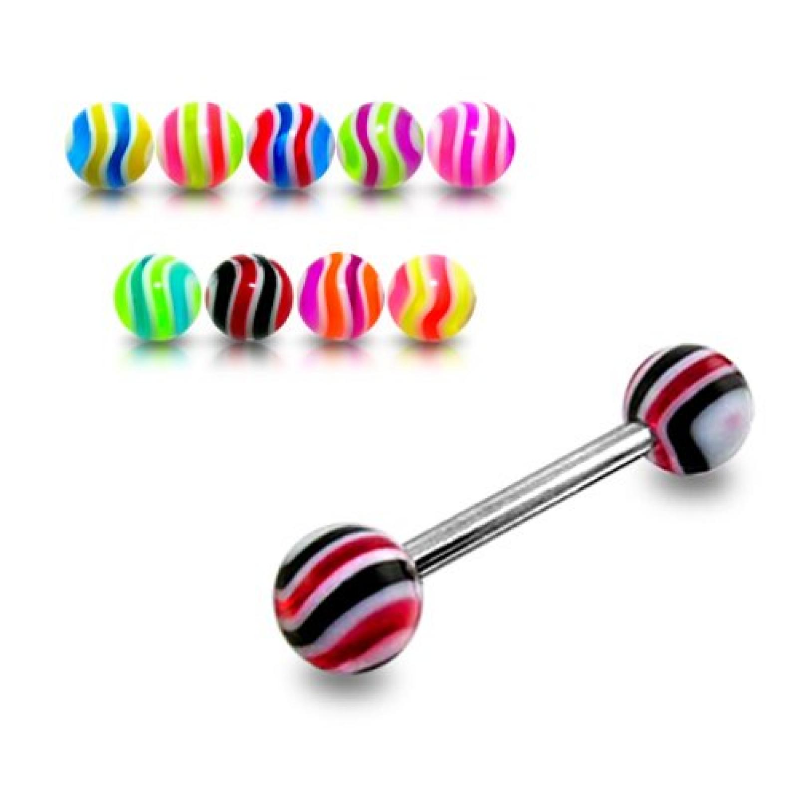 Thuppaki 10 Stück Assorted Farbe 316L chirurgischer Stahl gerader Barbell mit UV Multi Color Wave Ball Zunge Piercing Ringe 