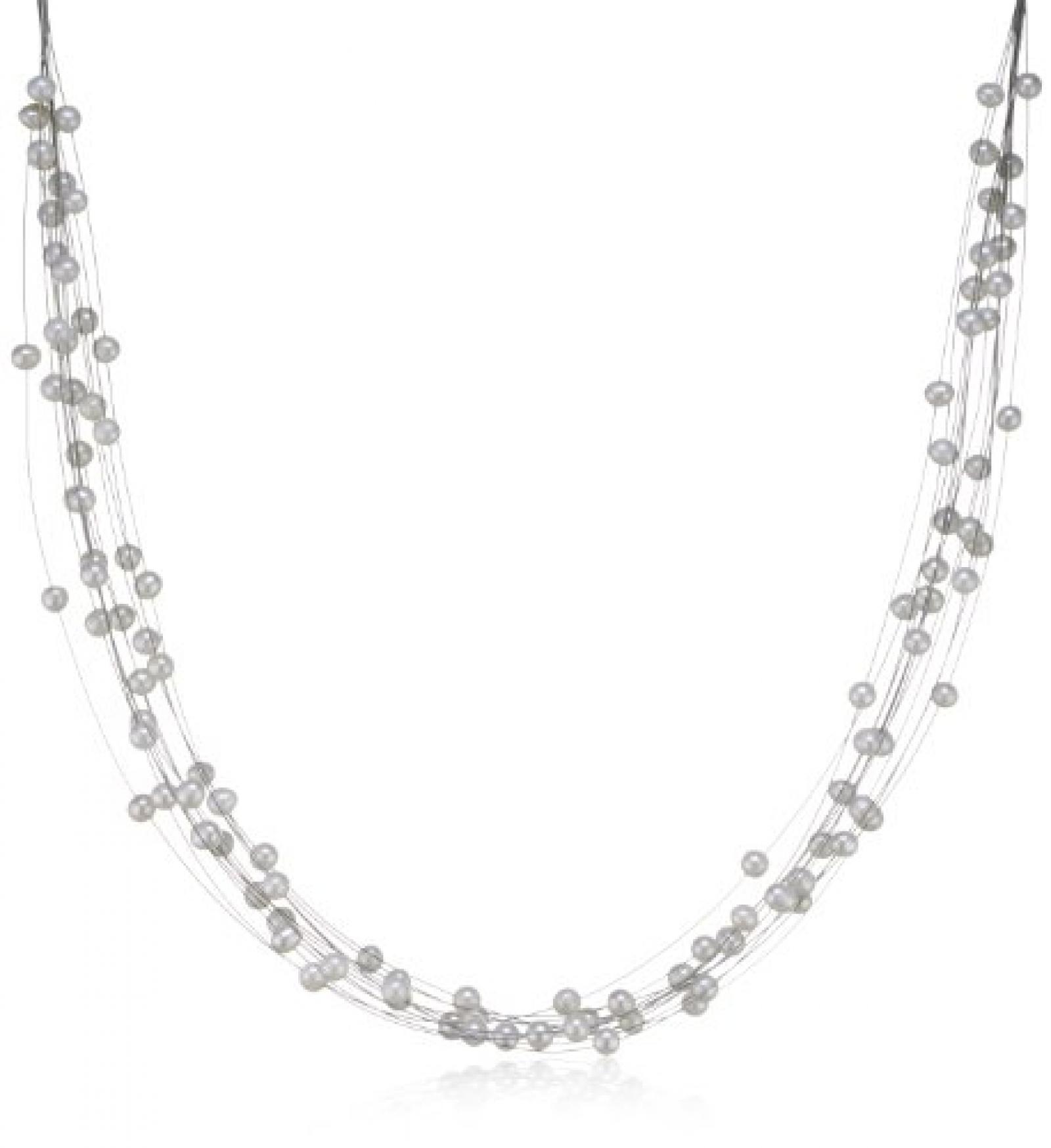 Valero Pearls Classic Collection Damen-Kette Hochwertige S&uuml;&szlig;wasser-Zuchtperlen in ca.  6 mm Oval wei&szlig; 925 Sterling Silber    43 cm + 5 cm Verl&auml;ngerung   440510 