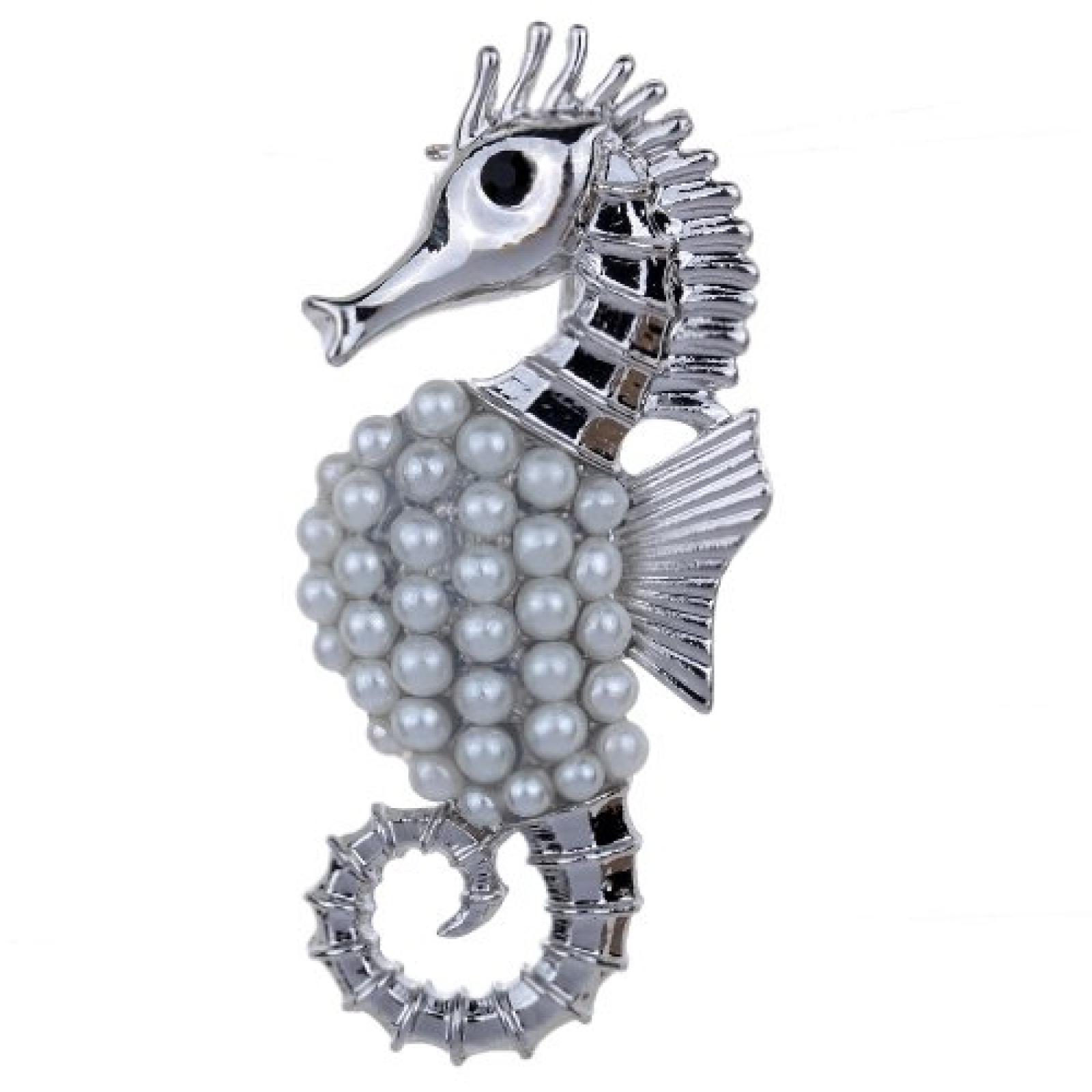 Yazilind Vintage niedliche Seepferdchen Crystal Silver Faux-Perlen zogene Broschen und Pins Yazilind Vintage niedliche Seepferdchen Crystal Silver Faux-Perlen zogene Broschen und Pins