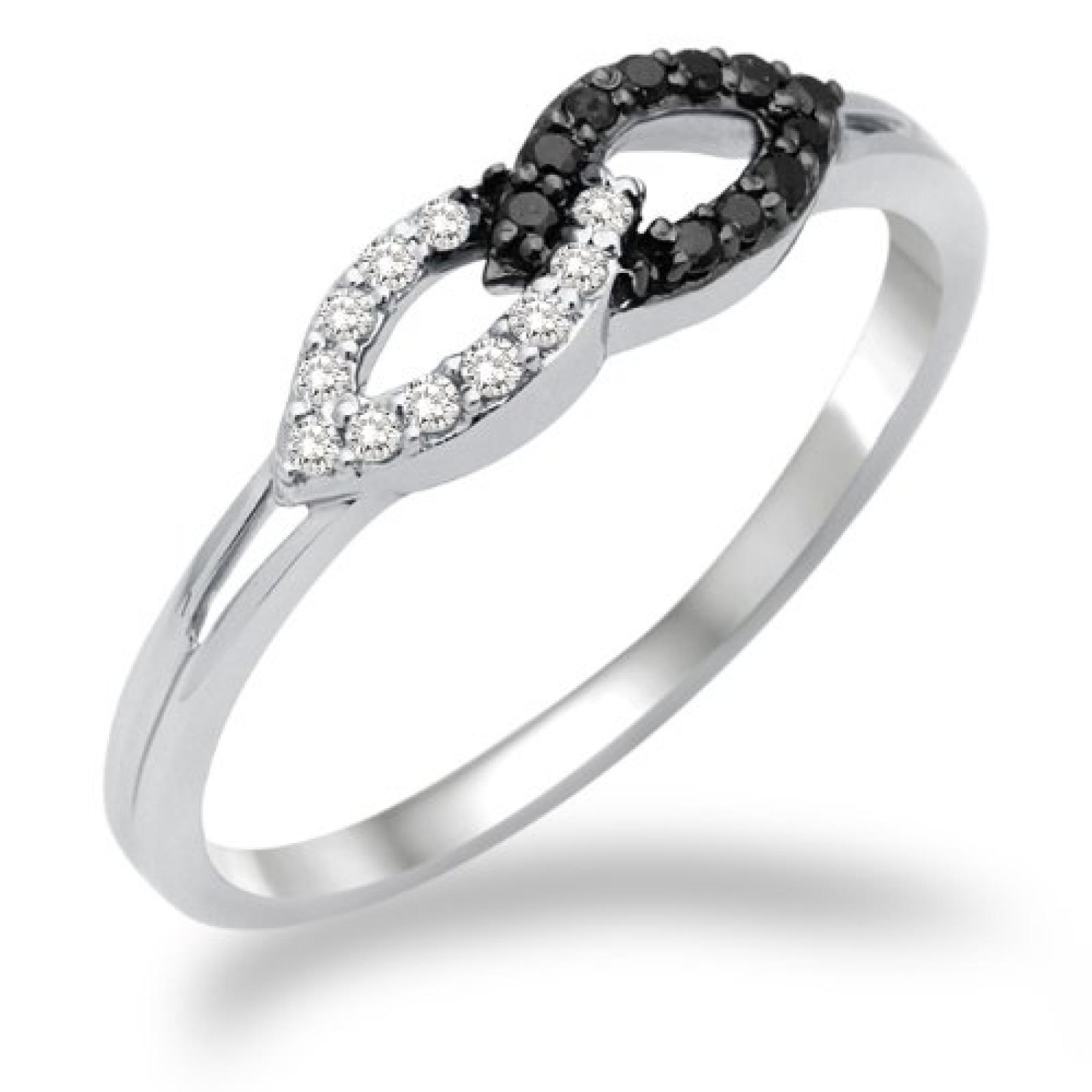 Miore Damen-Ring 750 Wei&szlig;gold mit wei&szlig; und Schwarzen Brillanten MF8016RM 