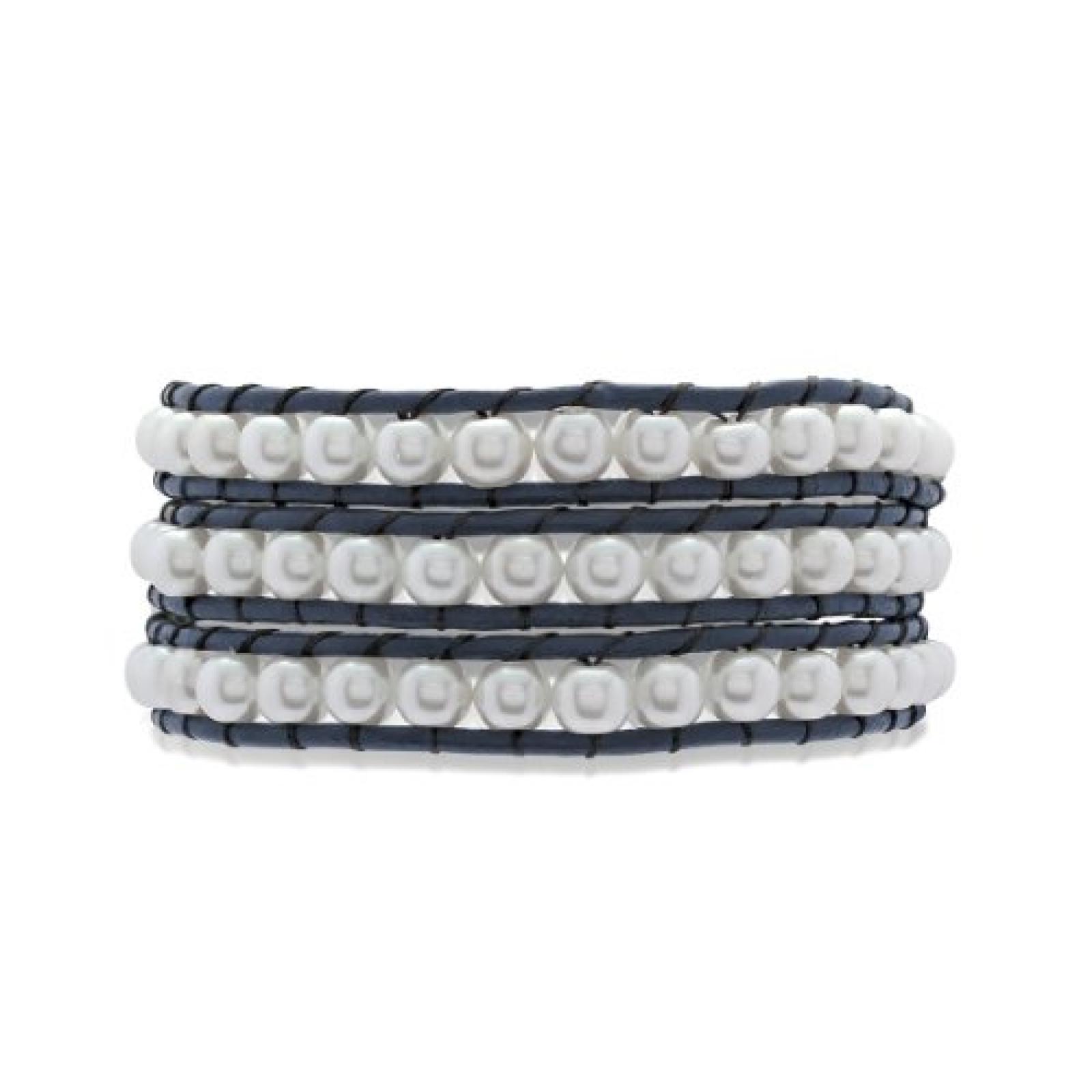 Rafaela Donata Damen-Armband Leather Collection Leder blau Perlen weiß 60831027 