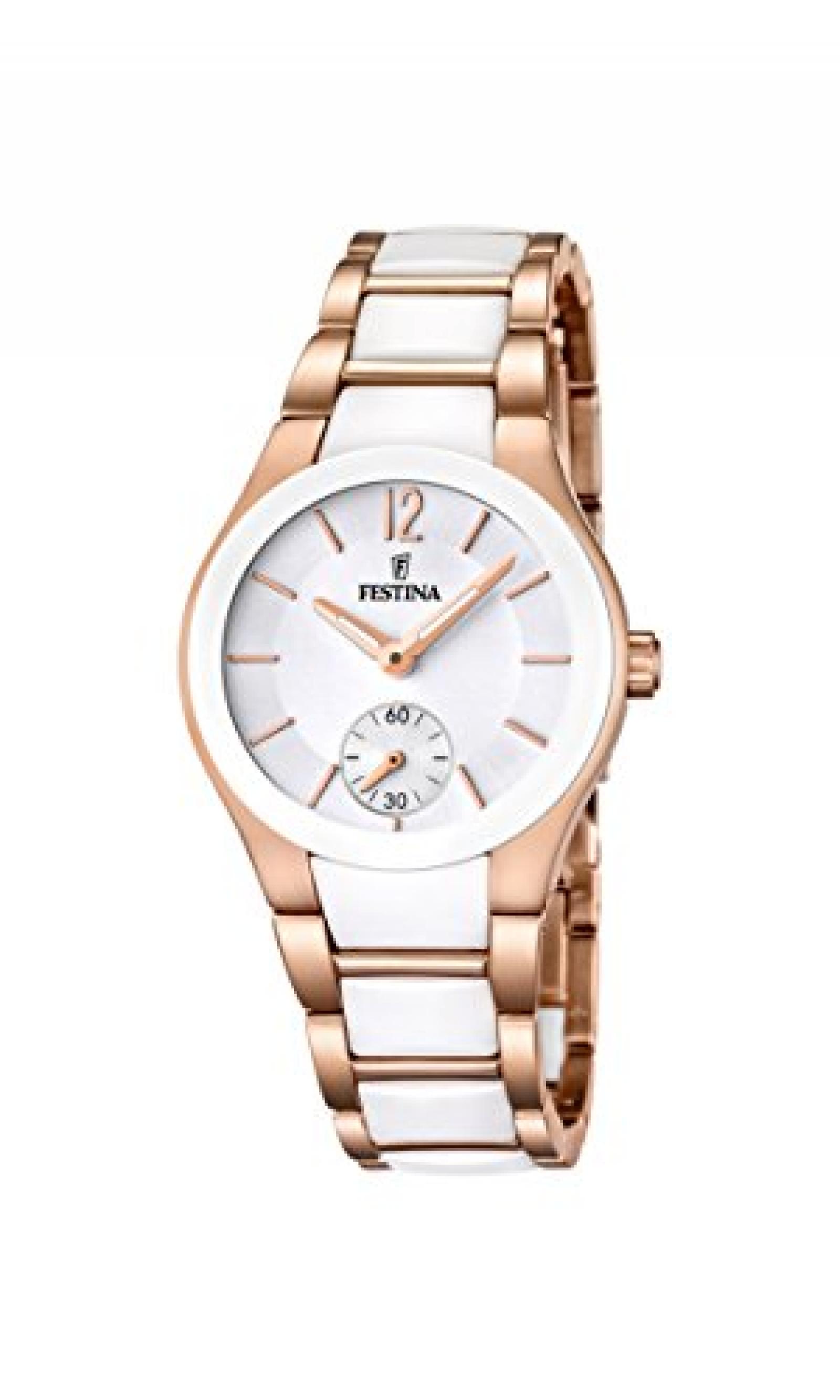 Festina Trend Ceramic Quarz Dammen Uhr Ros&eacute;gold Wei&szlig; F16589/1 