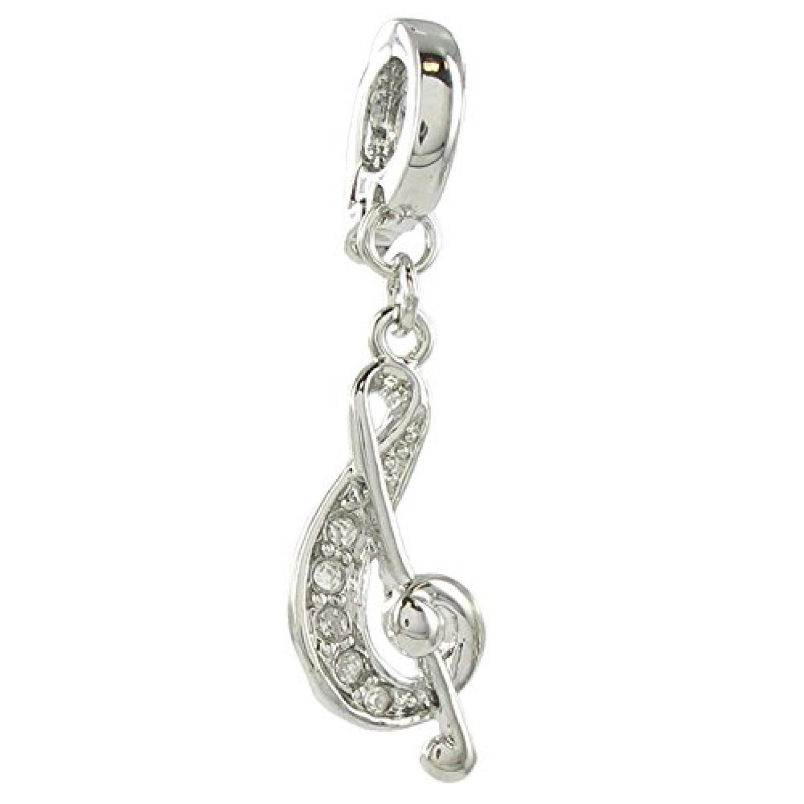 Quiges, Eligo Charms Silver Plated G-Clef f&uuml;r Viventy/Fossil 5mm Leather Armbands 