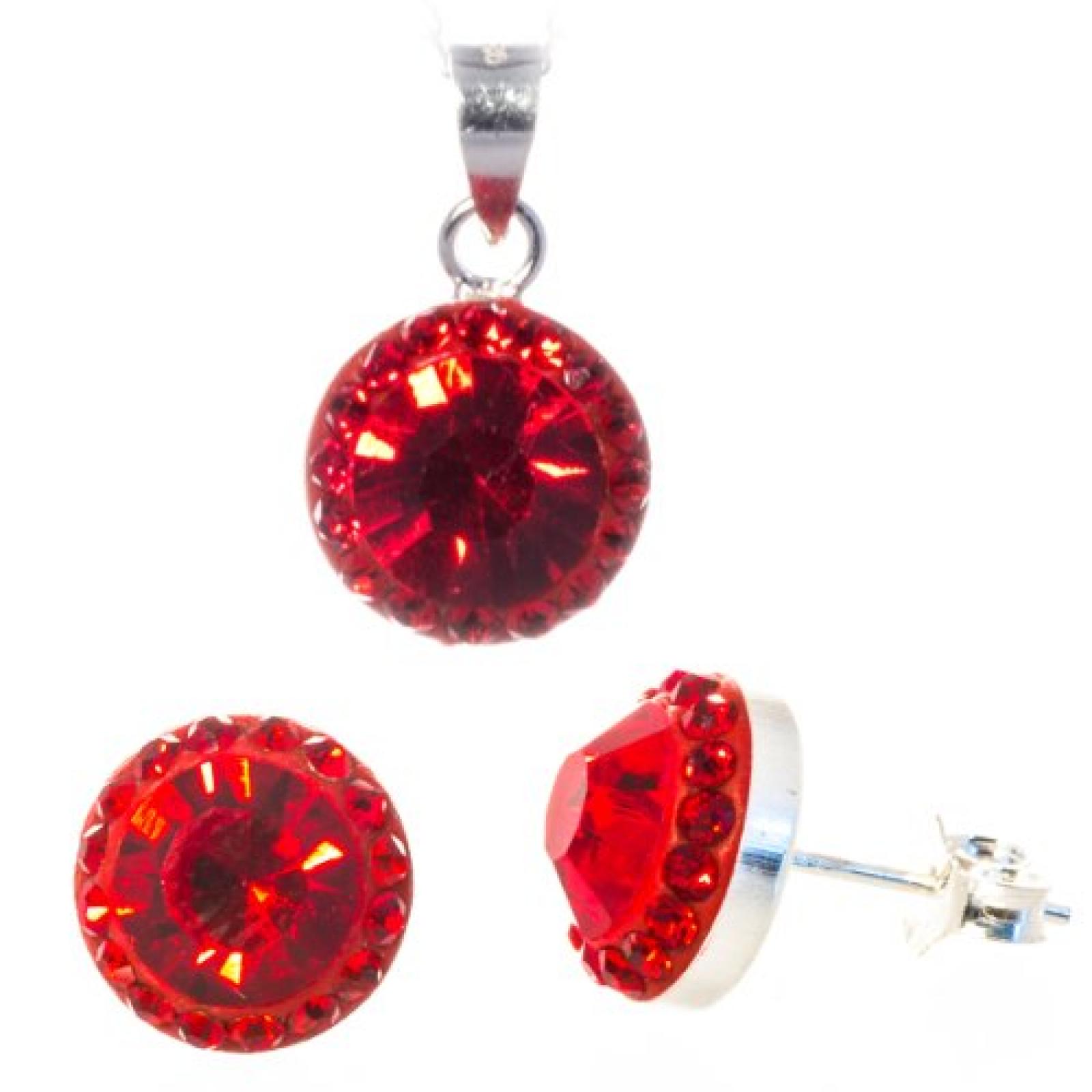 Bella Carina Damen Schmuck Set Anh&auml;nger und Ohrstecker mit Kristall rot 1 cm &Oslash;, 925 Sterling Silber 