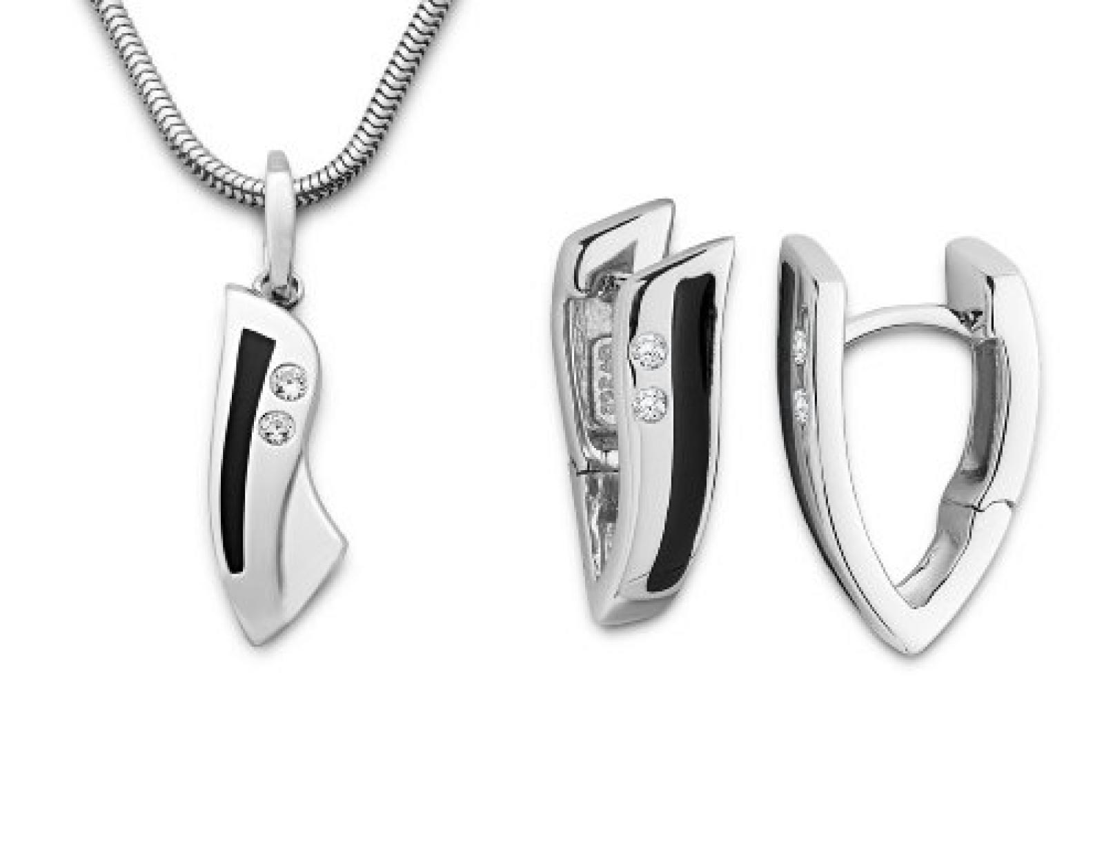 Miore Damen-Set: Halskette + Ohrringe Zirkonia und Emaille schwarz Sterling Silber 925 MSET014 Miore Damen-Set: Halskette + Ohrringe Zirkonia und Emaille schwarz Sterling Silber 925 MSET014