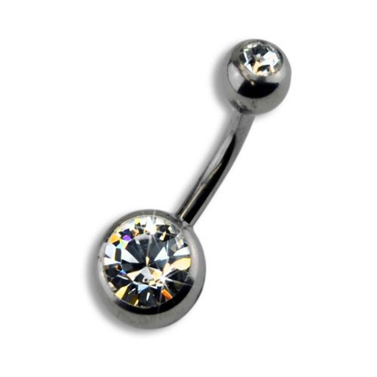 Zeeme Unisex-Piercing 10mm Und Zwei Wei&szlig;e Kristalle 159000075-10mm 