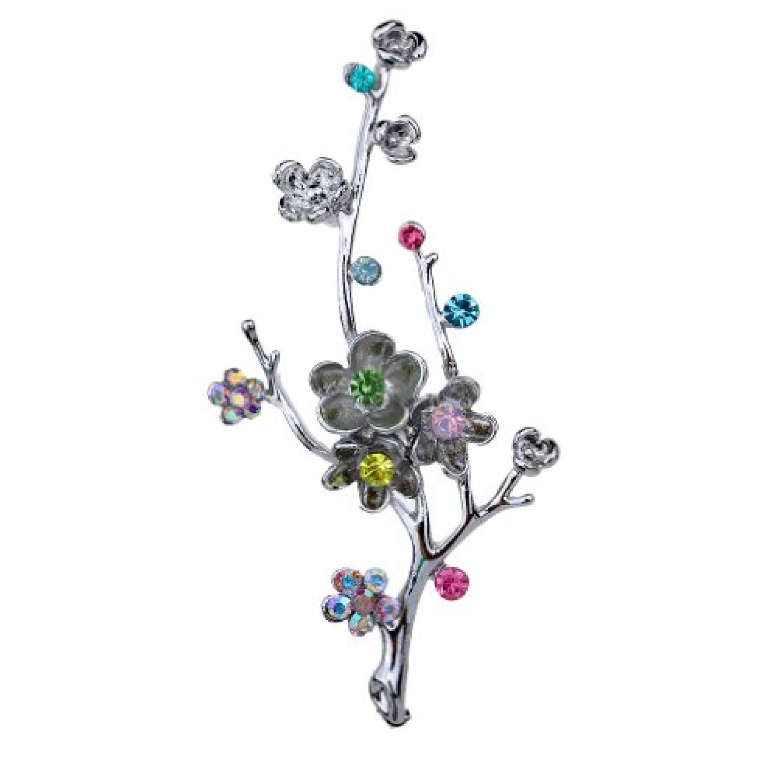 Yazilind Klassiker Ast Blume bunte Kristall versilbert Broschen und Pins für Hochzeit Bouquet 