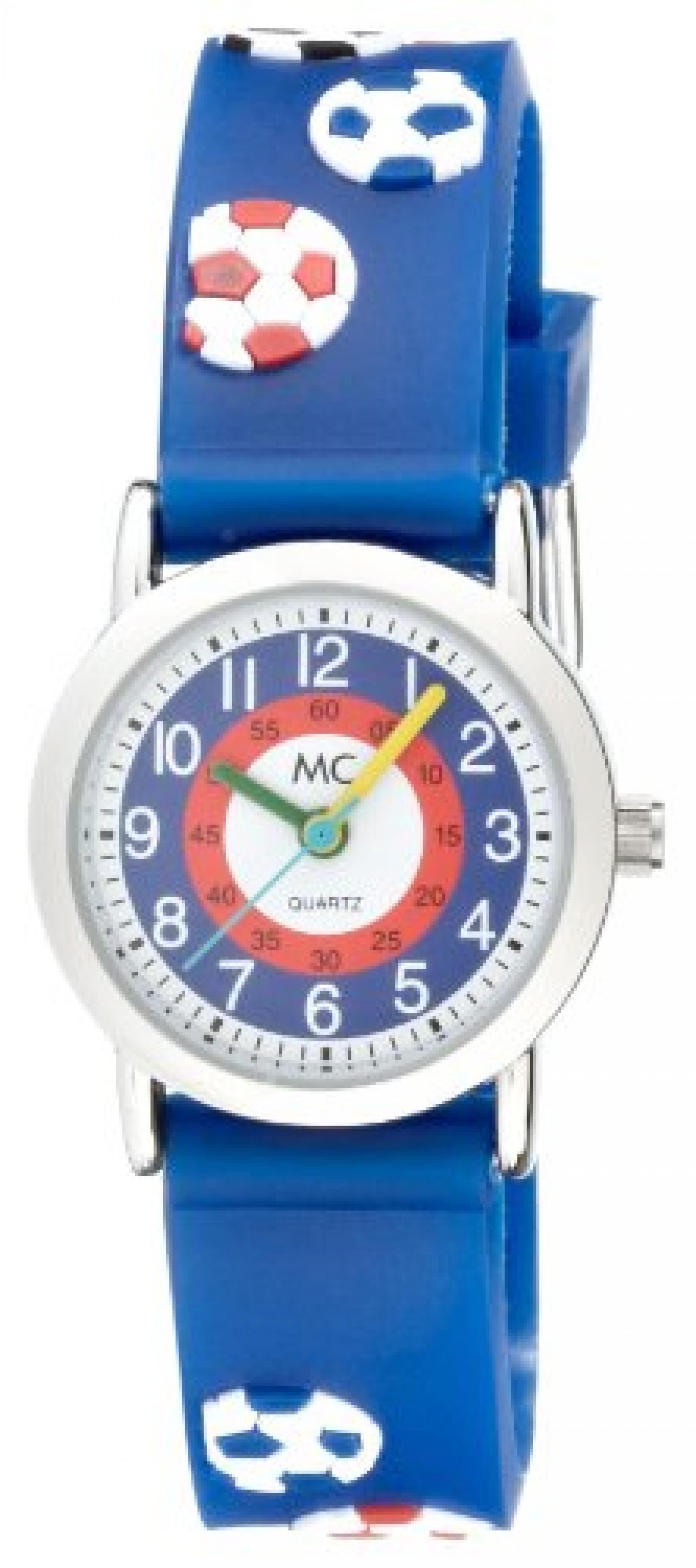 MC Timetrend Jungen-Armbanduhr Lernuhr Quarz Kautschukband mit Fußbällen 18118 