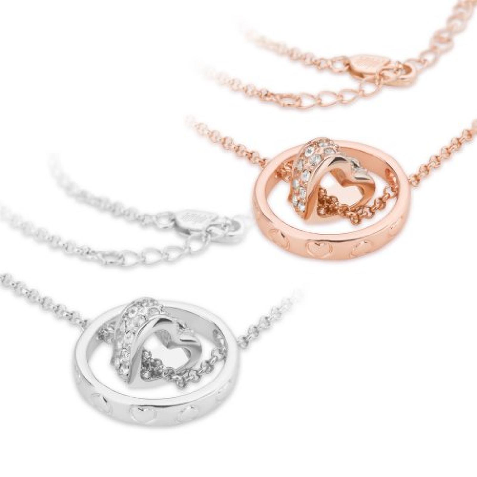 Taffstyle&reg; Damen Halskette mit Ring Herz Anh&auml;nger in Wei&szlig;gold oder Rosegold plattiert Kette Herzanh&auml;nger 