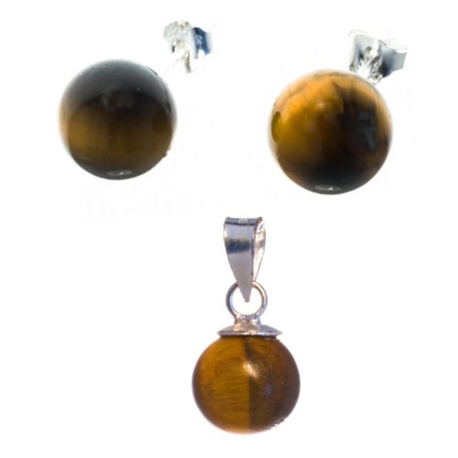 Bella Carina Damen Set, Anh&auml;nger und Ohrstecker mit Tigerauge 8 mm Kugel, 925 Sterling Silber 