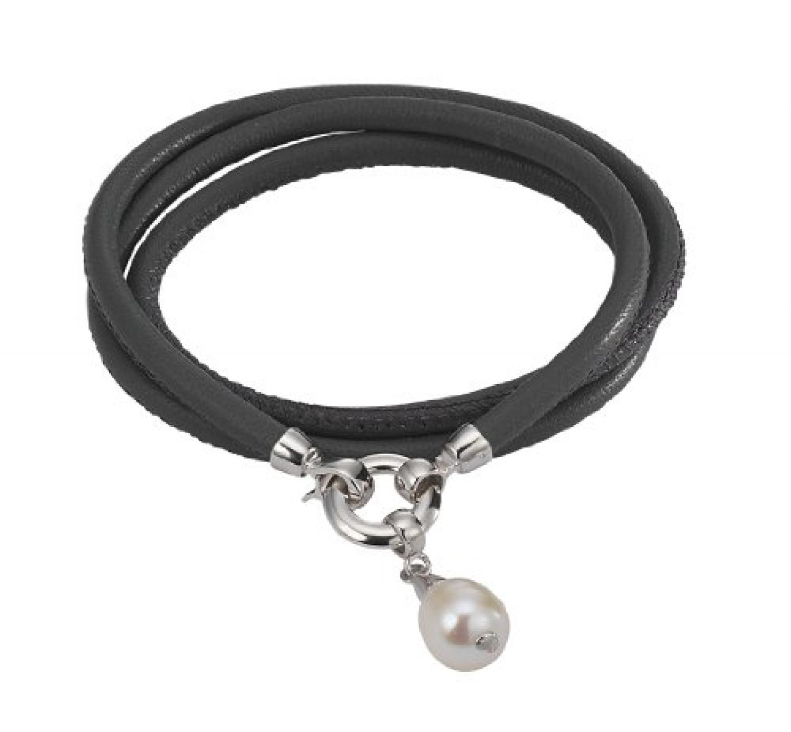 Adriana Damen-Set: Halskette + Armband Süßwasser Zuchtperlen 925 Sterling Silber L1-anthrazit 