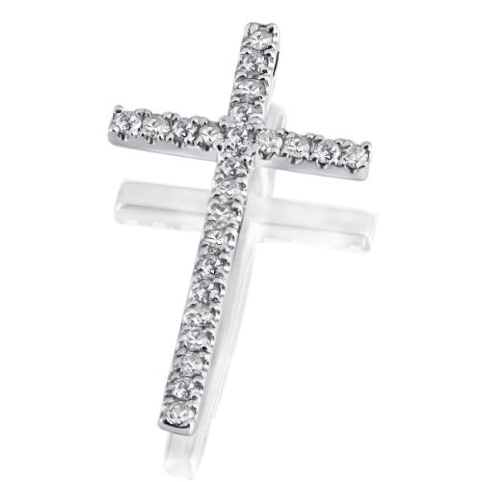 Goldmaid Unisex-Anh&auml;nger 14 Karat 585 Wei&szlig;gold Kreuz 24 Diamanten 0,16 ct. Karat A5063WG 