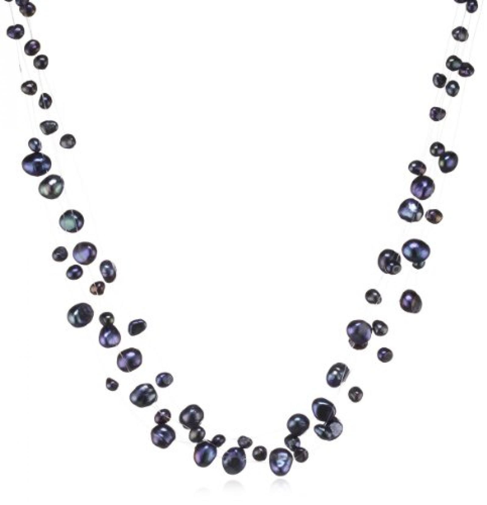 Valero Pearls Classic Collection Damen-Kette Hochwertige Süßwasser-Zuchtperlen in ca.  4-6 mm Barock blau 925 Sterling Silber    43 cm + 5 cm Verlängerung   60201649 