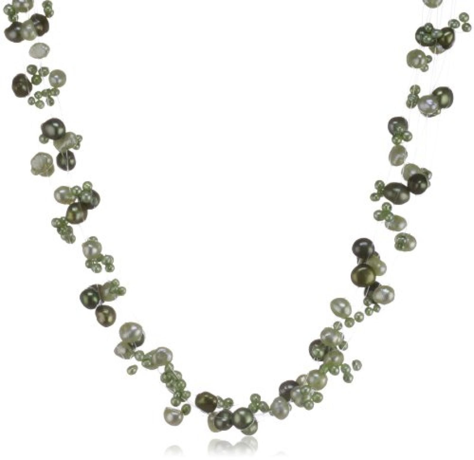 Valero Pearls Fashion Collection Damen-Kette Hochwertige Süßwasser-Zuchtperlen in ca.  4-6 mm Barock maigrün / jade / pastellgrün 925 Sterling Silber    43 cm + 5 cm Verlängerung   60200105 