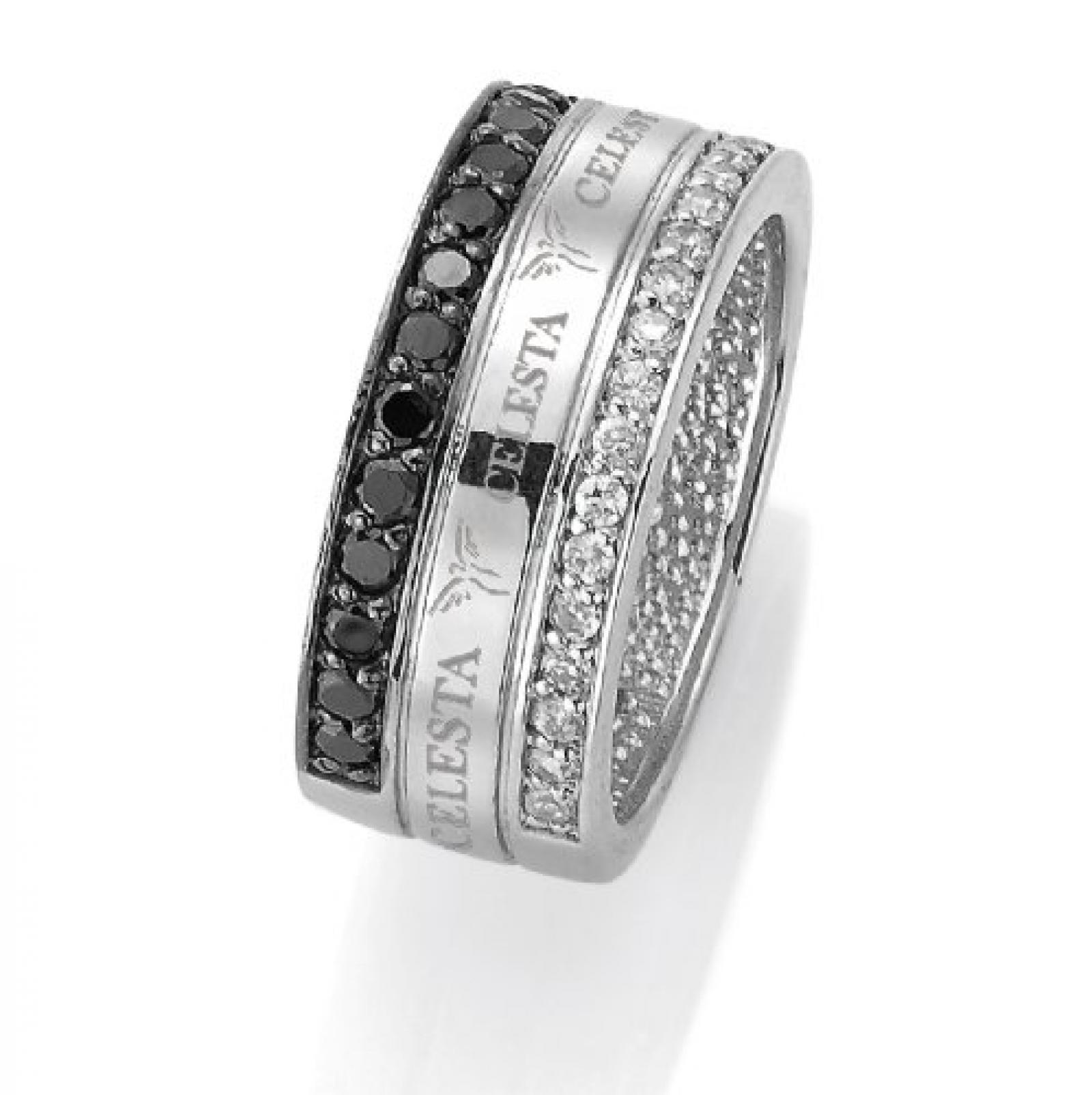 Celesta Damen-Ring 925/- Sterling Silber, Zirkonia Schwarz Und Wei&szlig; 