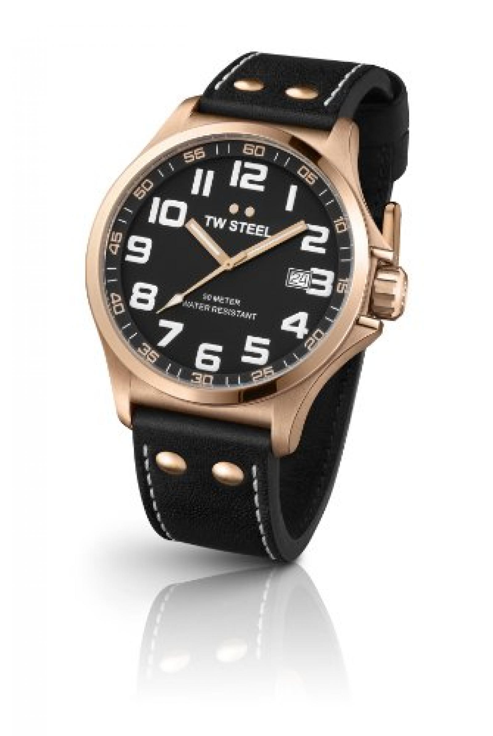 TW Steel Unisex-Armbanduhr Pilot Analog Leder Schwarz TW417 TW Steel Unisex-Armbanduhr Pilot Analog Leder Schwarz TW417