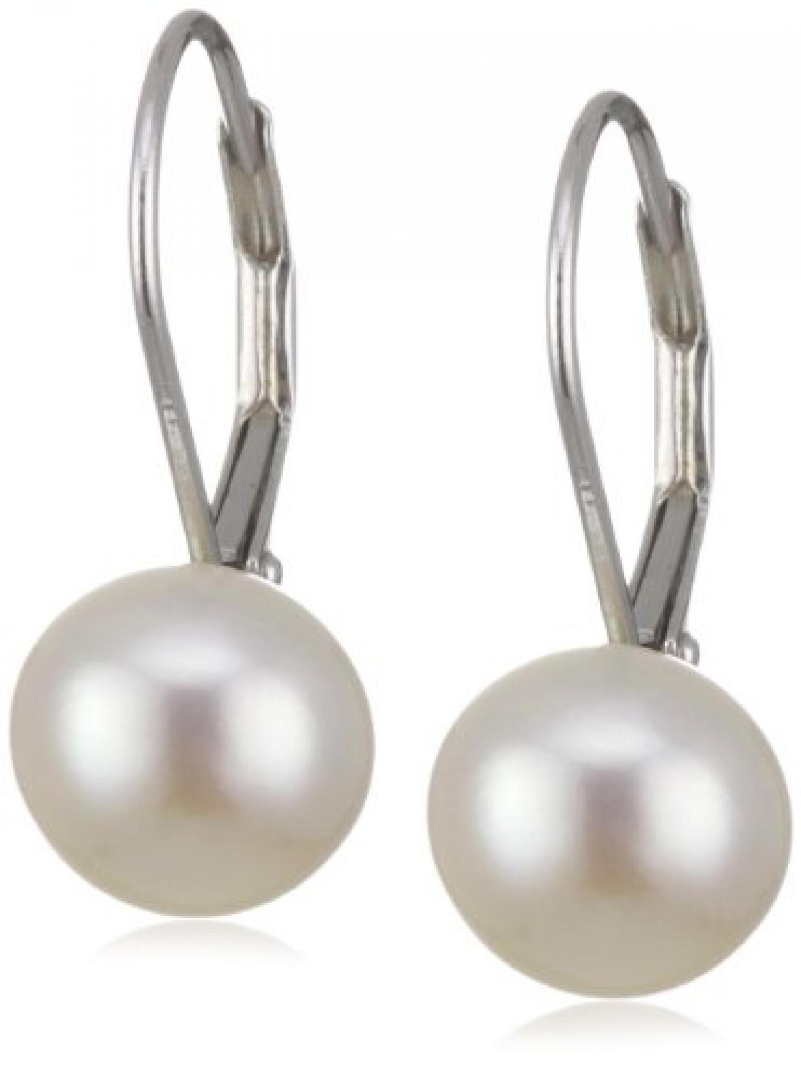 Valero Pearls Classic Collection Damen-Ohrh&auml;nger Hochwertige S&uuml;&szlig;wasser-Zuchtperlen in ca.  9 mm Button wei&szlig; 925 Sterling Silber       60201683 