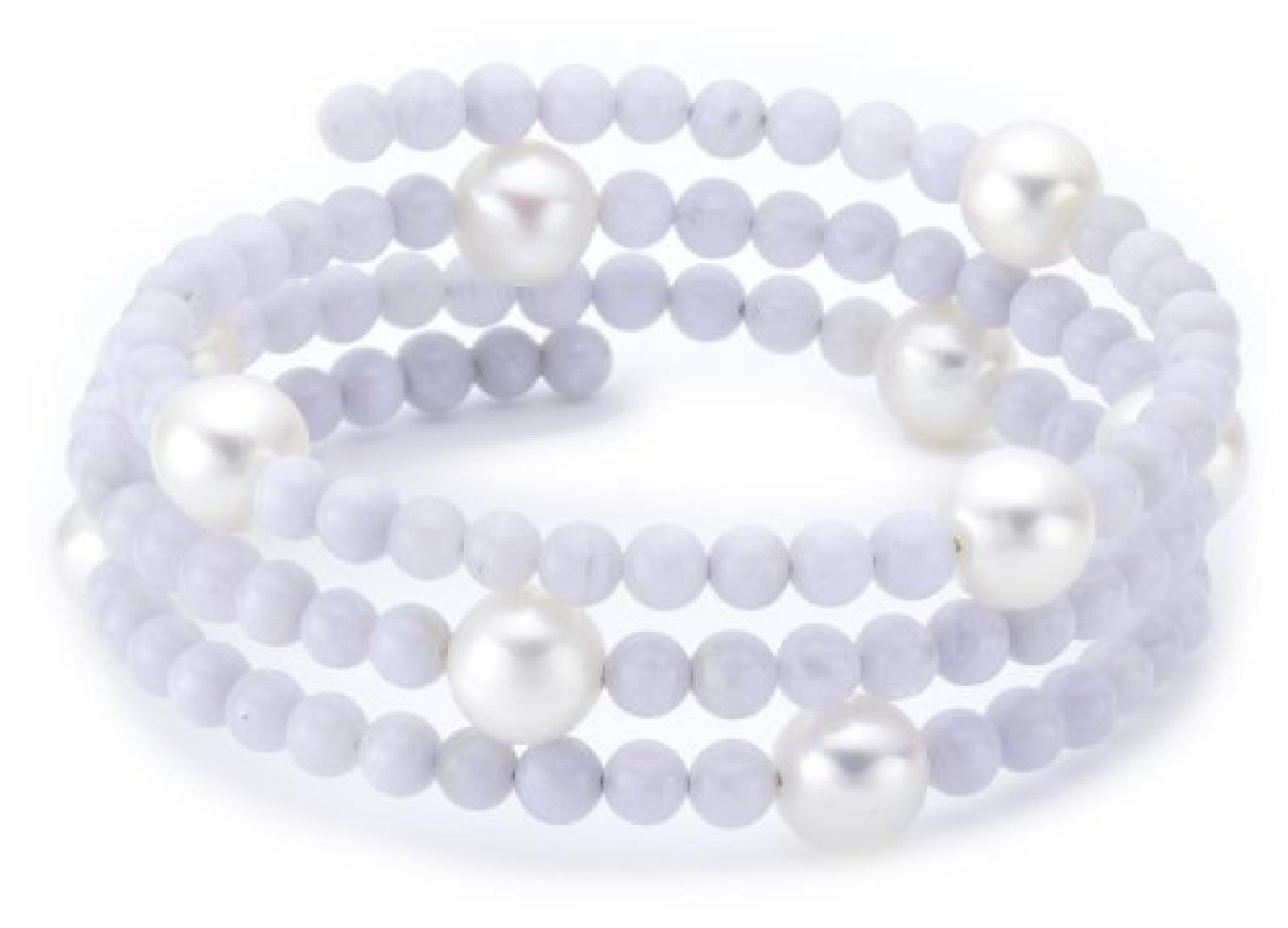 Valero Pearls Fashion Collection Damen-Armband elastisch Hochwertige S&uuml;&szlig;wasser-Zuchtperlen in ca.  8 mm Rund wei&szlig;    Achat 50 cm   60200805 