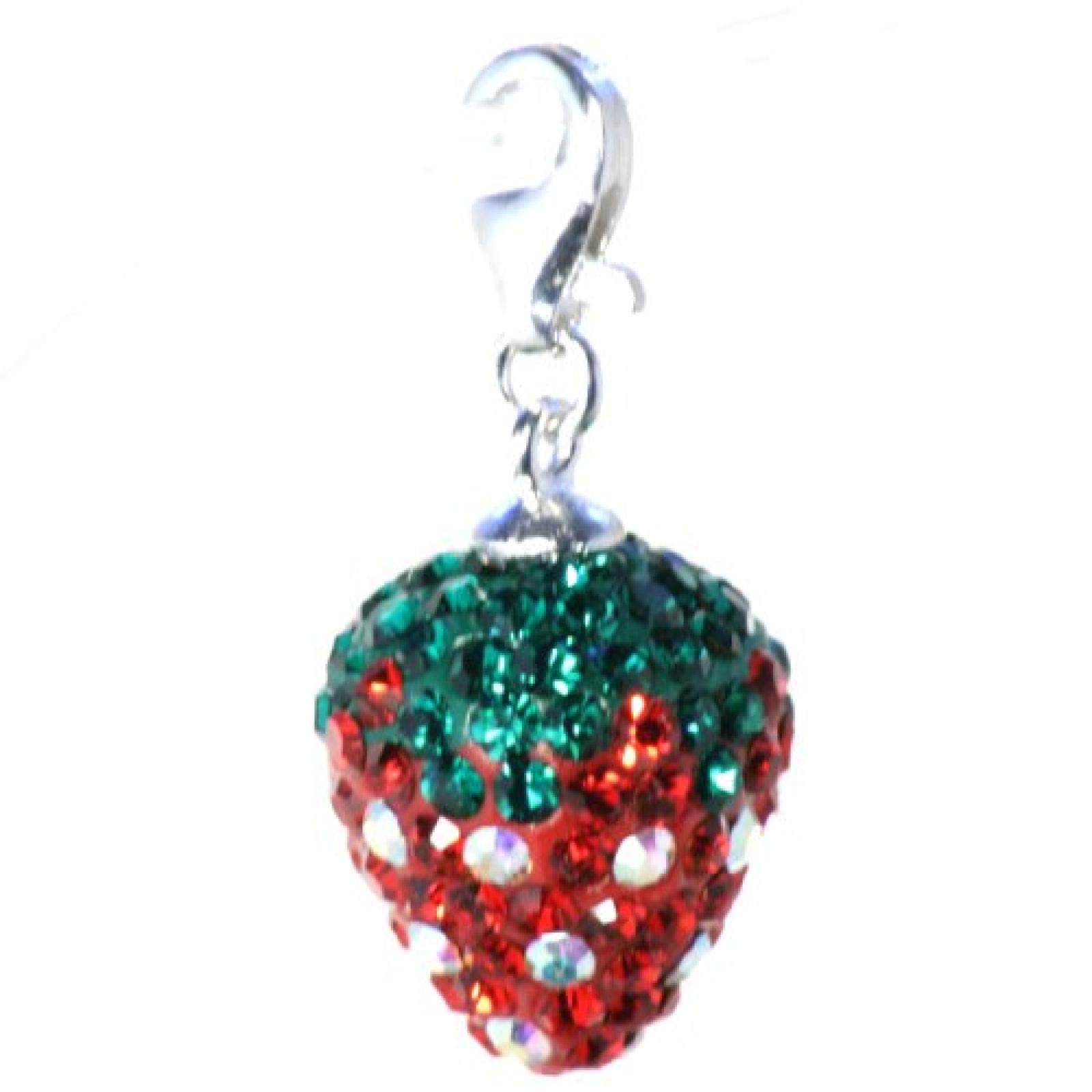 Bella Carina Damen Charms Anh&auml;nger Kristall Elements Erdbeere, 925 Sterling Silber 