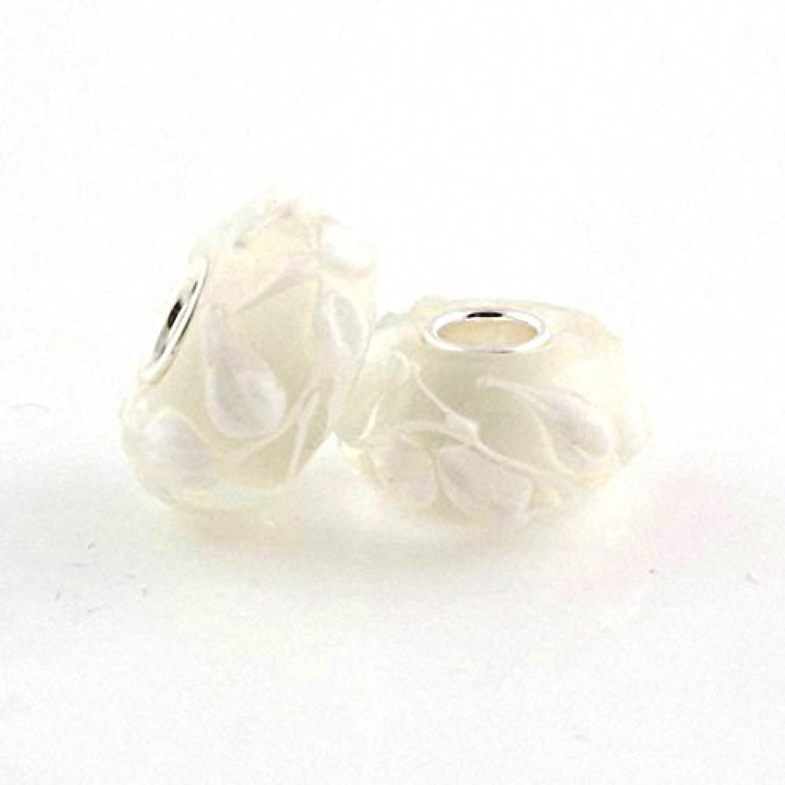 TAOTAOHAS Damen - European Armband Charms Beads, Sterling-Silber 925 mit wei&szlig; wei&szlig; gro&szlig; Murano glas Perle, Fallende Bl&uuml;tenbl&auml;tter 