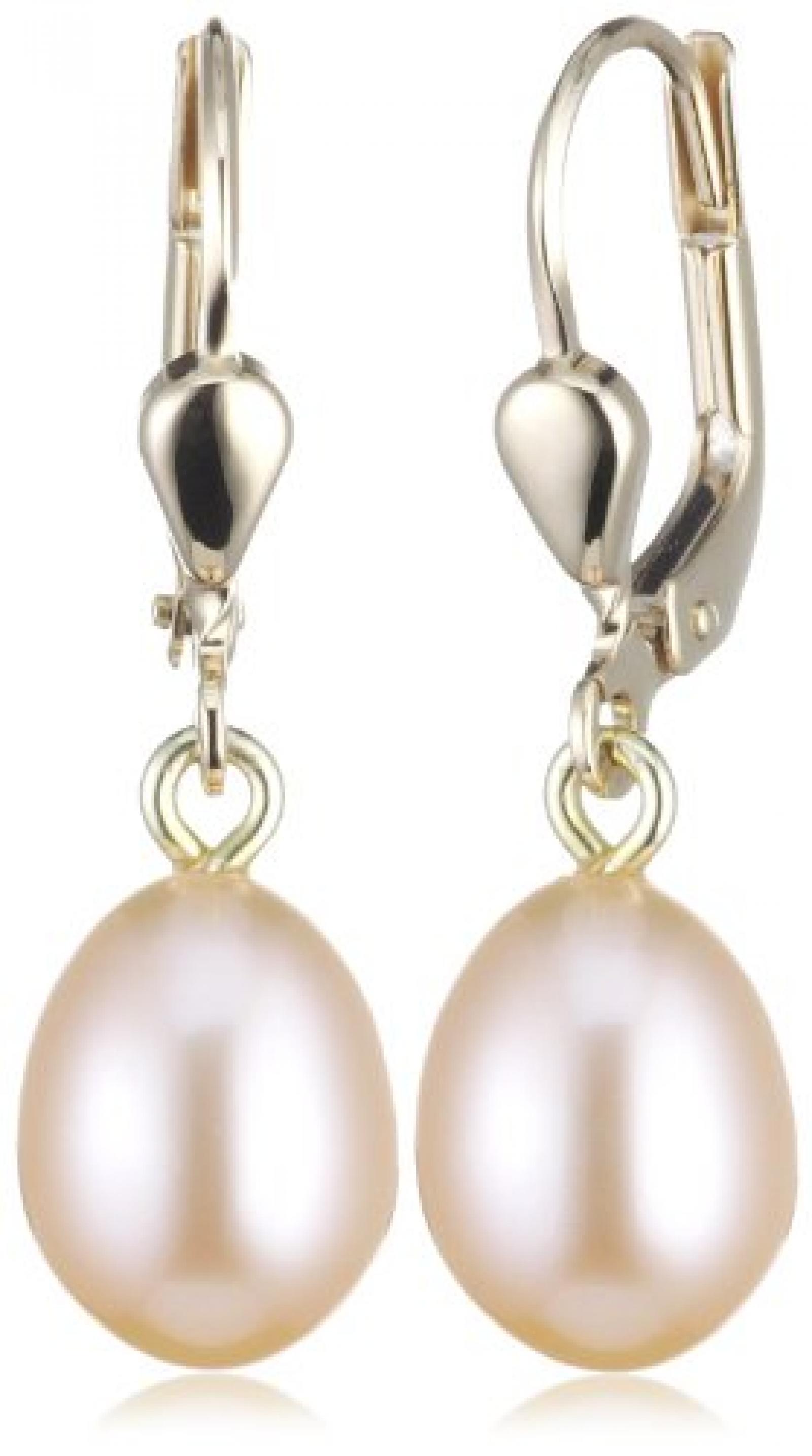 Bella Donna Damen Perlen Ohrhänger 585/000 Gelb-Gold 2 Süßwasserzucht-Perlen 7,5 - 8,0mm pfirsichfarben 900127 Bella Donna Damen Perlen Ohrhänger 585/000 Gelb-Gold 2 Süßwasserzucht-Perlen 7,5 - 8,0mm pfirsichfarben 900127