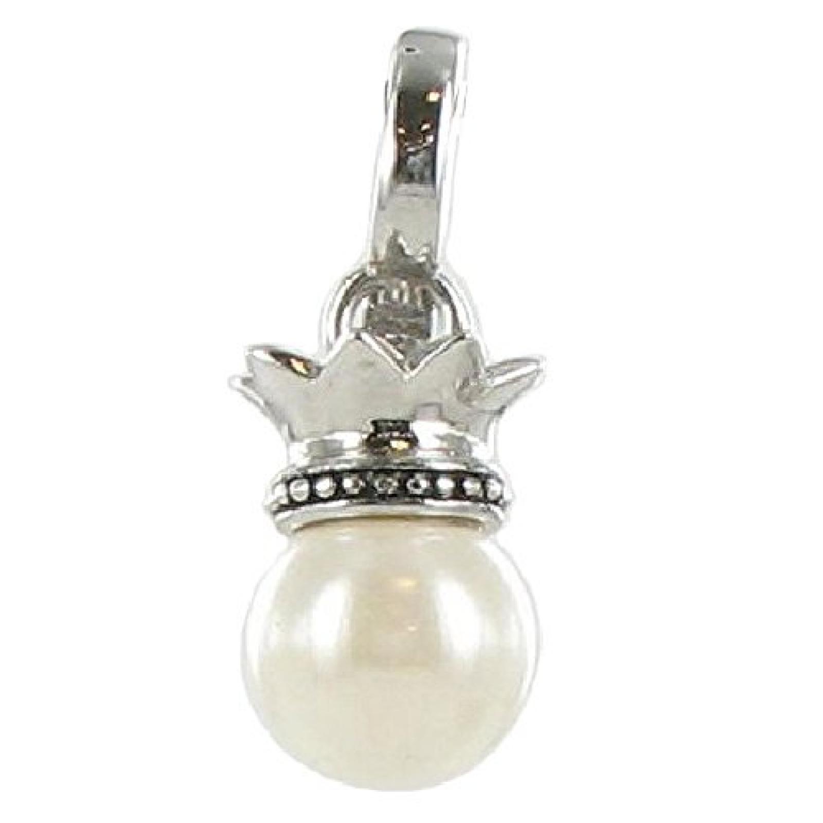 Quiges, Eligo Charms Versilbert Perle mit Krone Anhänger kompatibel mit Viventy/Fossil 5mm LederArmbänder Quiges, Eligo Charms Versilbert Perle mit Krone Anhänger kompatibel mit Viventy/Fossil 5mm LederArmbänder
