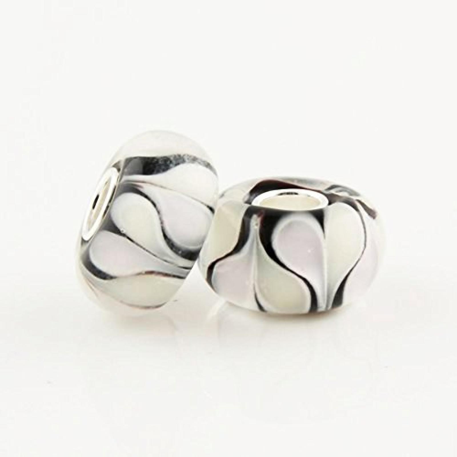 Materia Bead Glasperle 3D Blumen Blüten Lila Schwarz Weiß 1043, Kern aus 925 Sterling Silber Materia Bead Glasperle 3D Blumen Blüten Lila Schwarz Weiß 1043, Kern aus 925 Sterling Silber