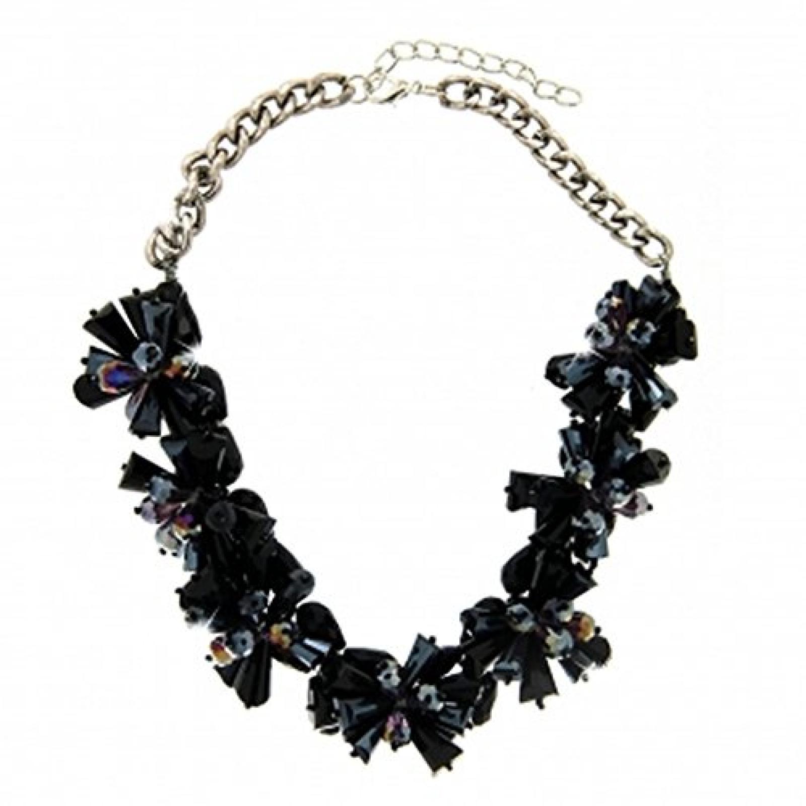 Sweet Deluxe Statement Halskette SOLEY stylish silber mit schwarz schillernden Blüten besetzt 