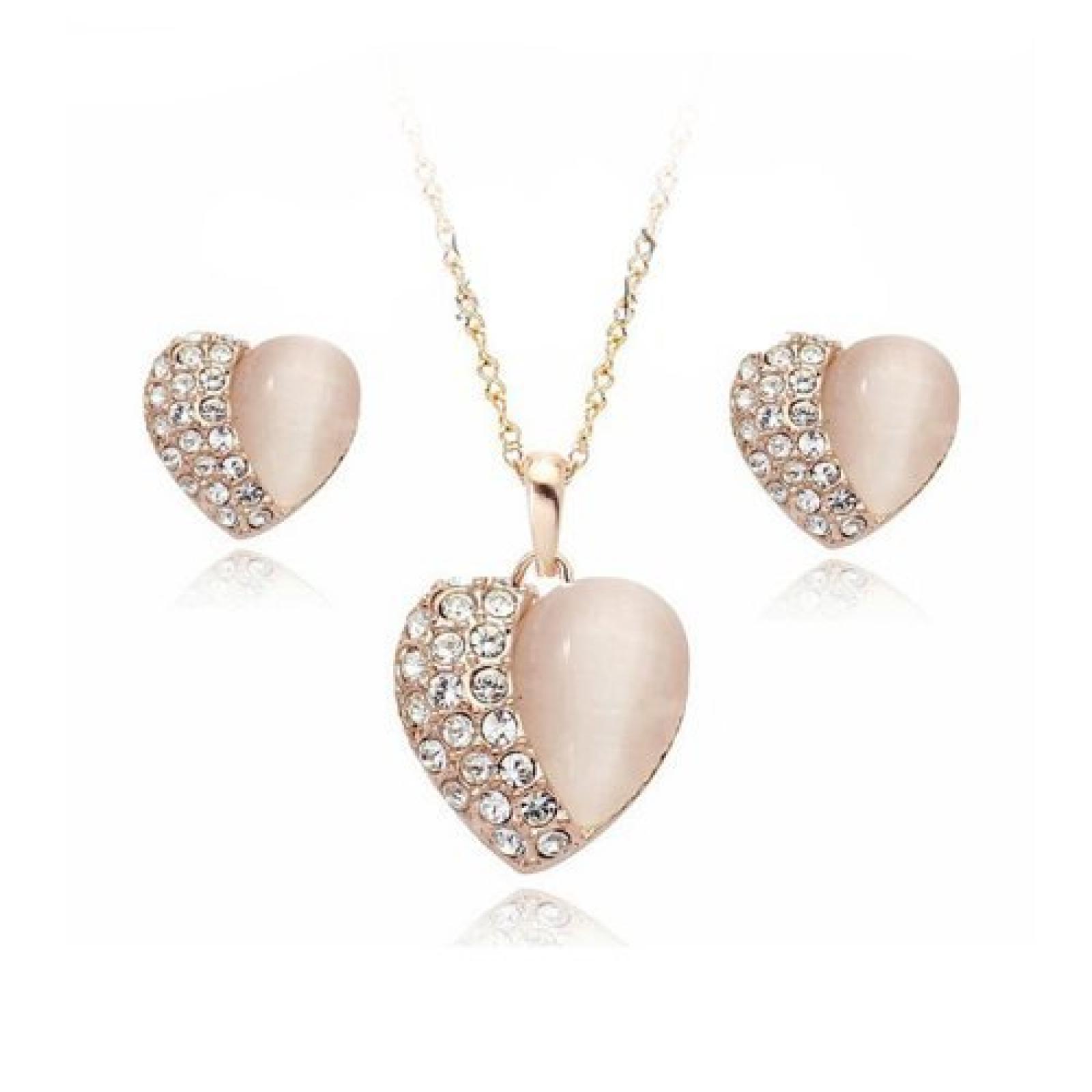 FASHION PLAZA 18K Gold, um die elegante transparentem Kristall und analoge opal Herzen Ohrringe und Halskette Komplettset S57 