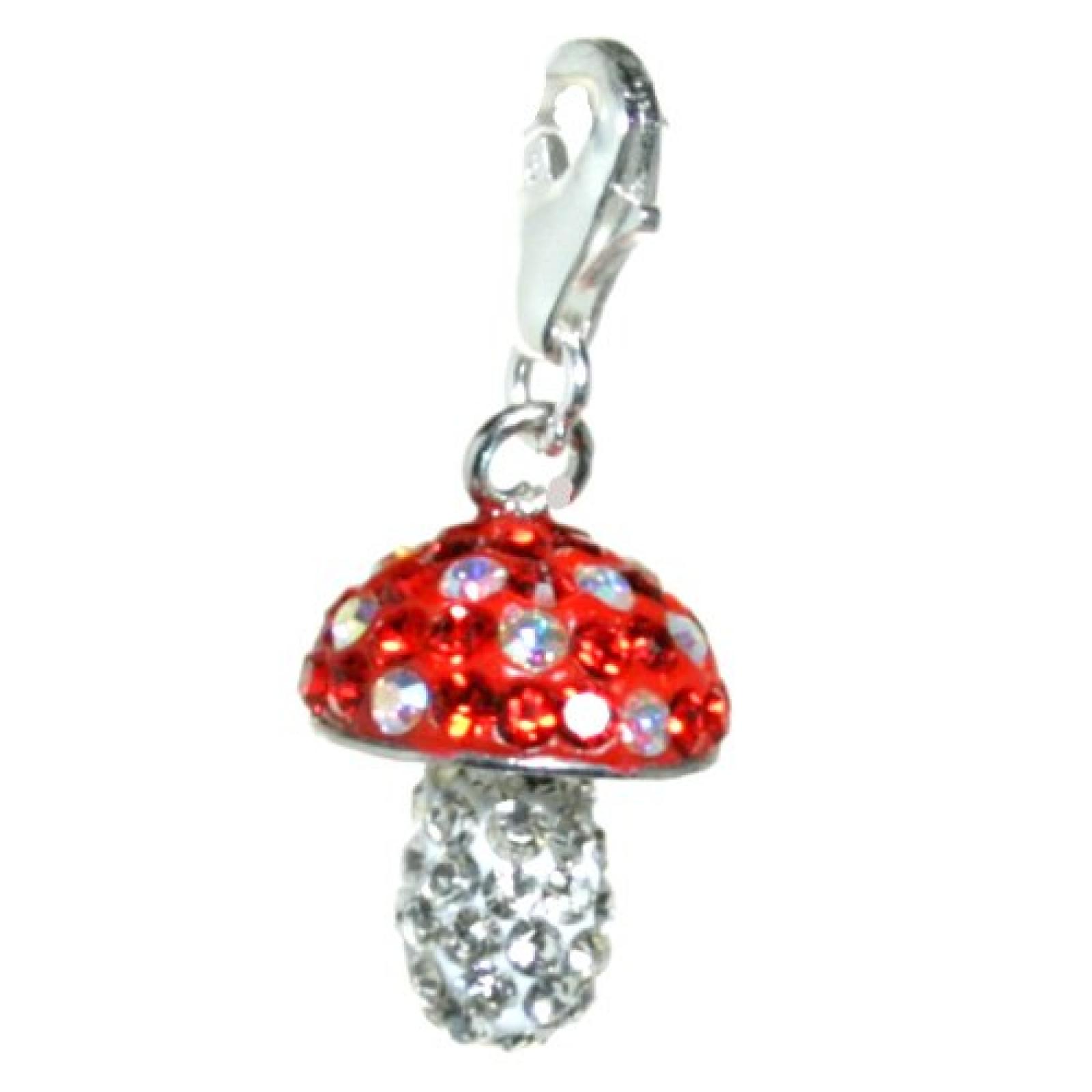 Bella Carina - Pilz - kleiner funkelnder Charms Glitzer Anh&auml;nger mit Karabiner-Verschluss f&uuml;r Bettelarmband , Kristall Glas Elements , rot-weiss , Sterling Silber 925 nickelfrei 