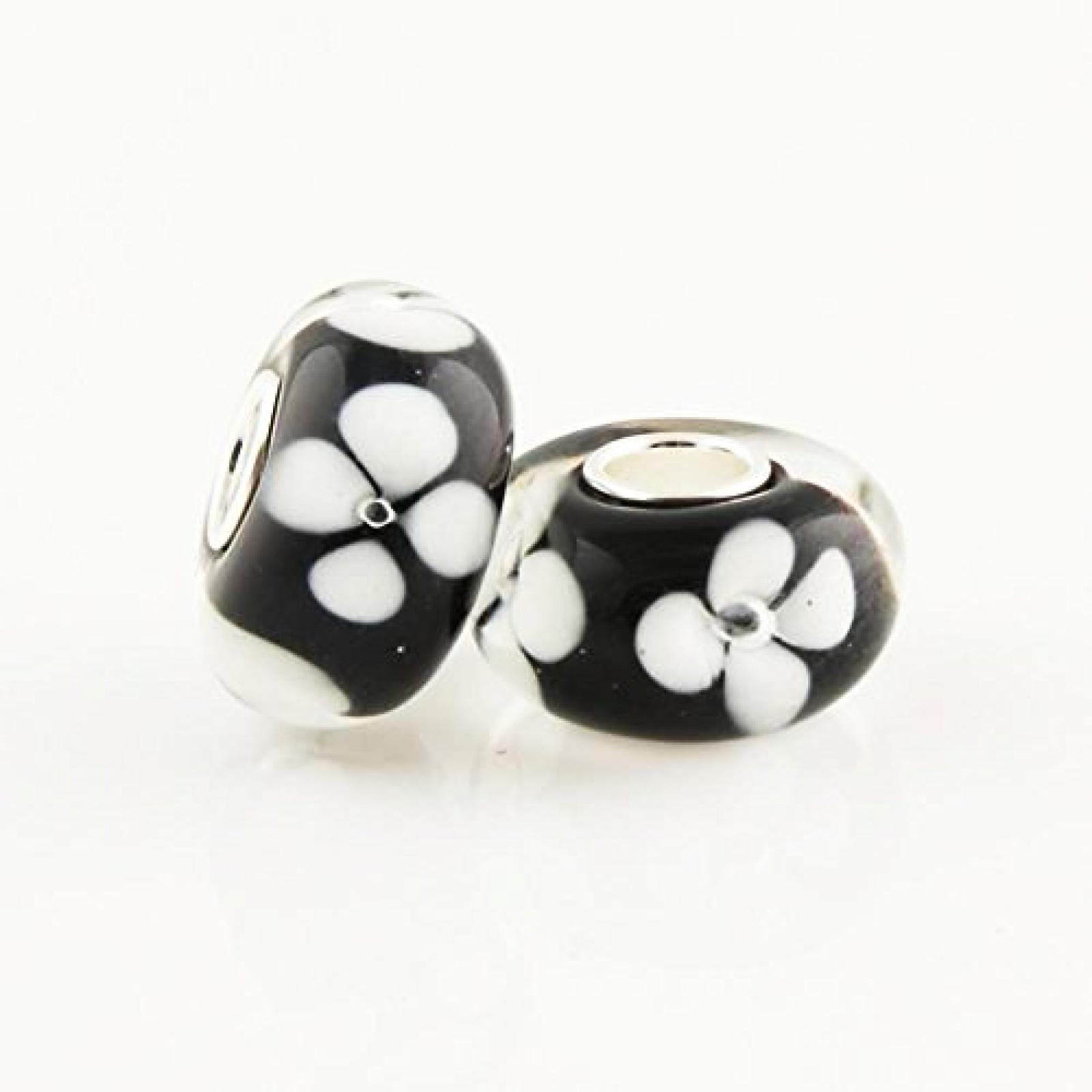 TAOTAOHAS Damen - European Armband Charms Beads, Sterling-Silber 925 mit schwarz wei&szlig; gro&szlig; Murano glas Perle, Blumen f&uuml;r Sie 