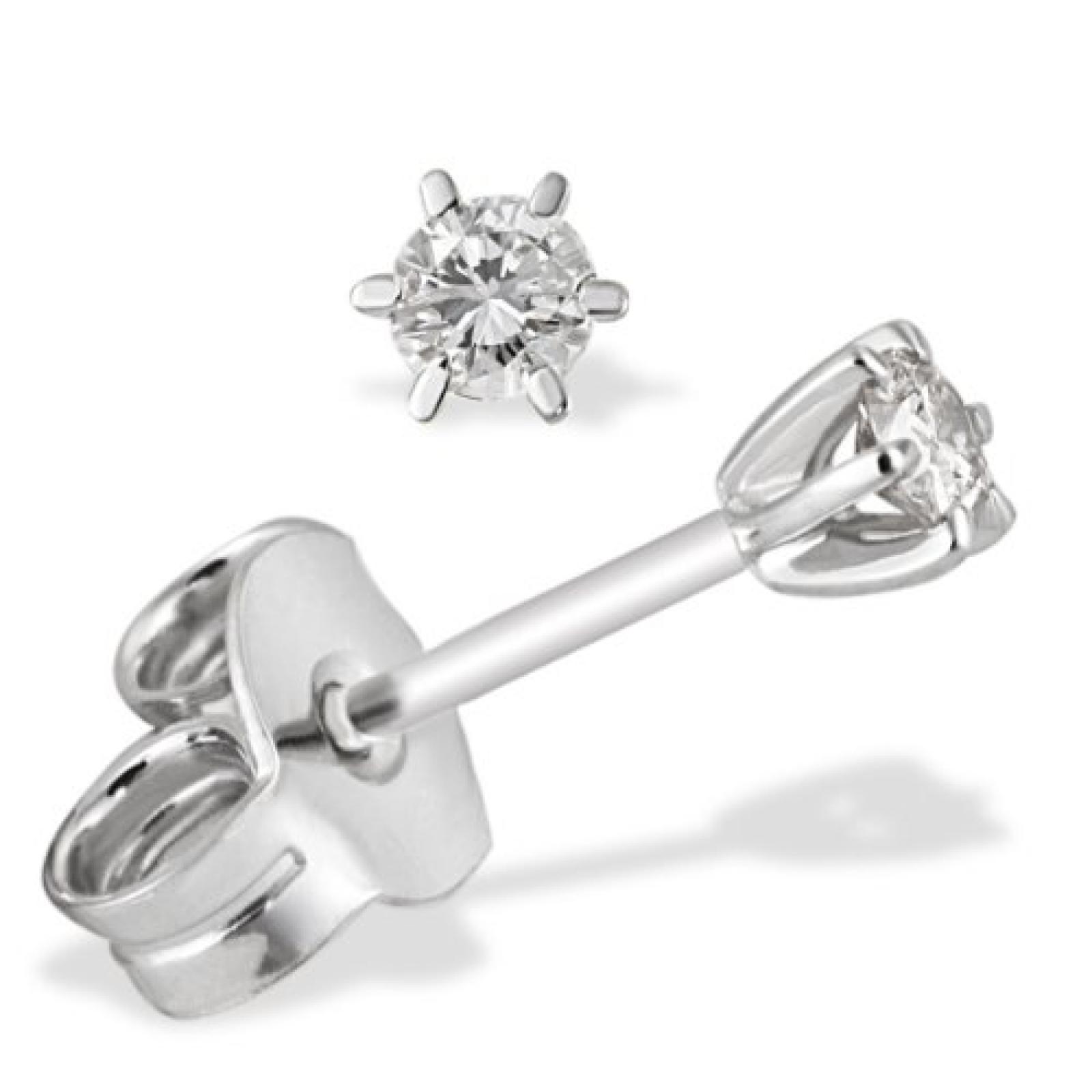 Goldmaid-Ohrstecker Solit&auml;r 6er-Stotzen 333 Weissgold 2 Brillanten 0,15 ct. 