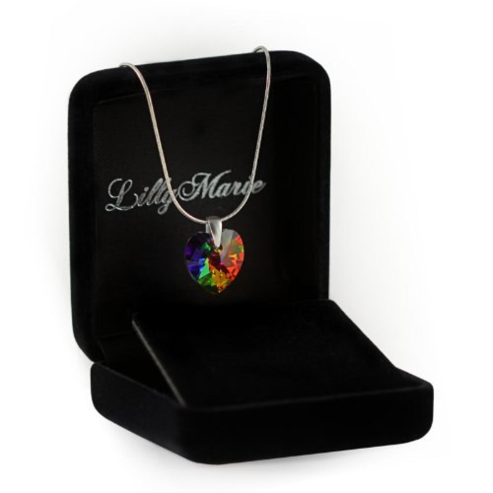 Silberkette mit original Swarovski&reg; Elements Herz Anh&auml;nger, mehrfarbig, 14 mm, mit Schmucketui, ideal als Geschenk f&uuml;r Frau oder Freundin 