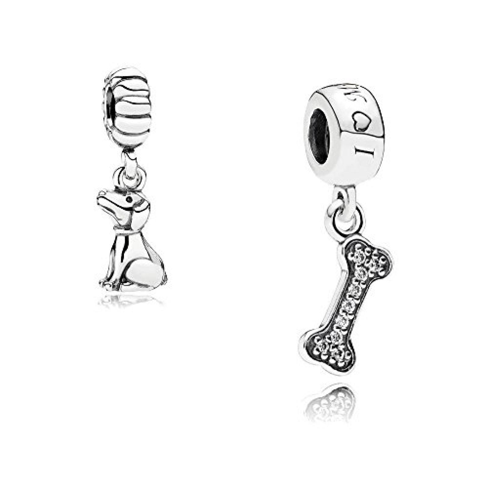 Original Pandora Geschenkset - 1 Silber Pendel I love my dog mit klarem Zirkonia 791263CZ und 1 Silber Pendel Chinesischer Hund 791095 