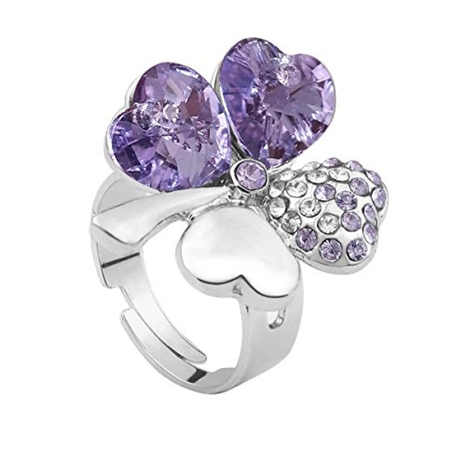 Le Premium&reg; Vier Blatt Klee Mode-Fingerring herzf&ouml;rmigen Swarovski violett lila kristalle (einstellbarer Gr&ouml;&szlig;e) 