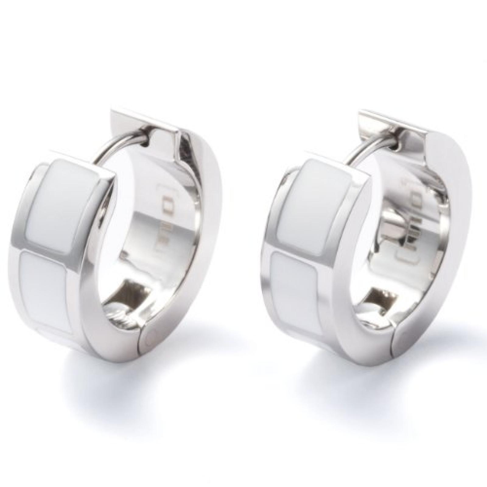 Monomania Damen-Creolen Edelstahl Edelharzeinlagen wei&szlig; 14 mm 30190 