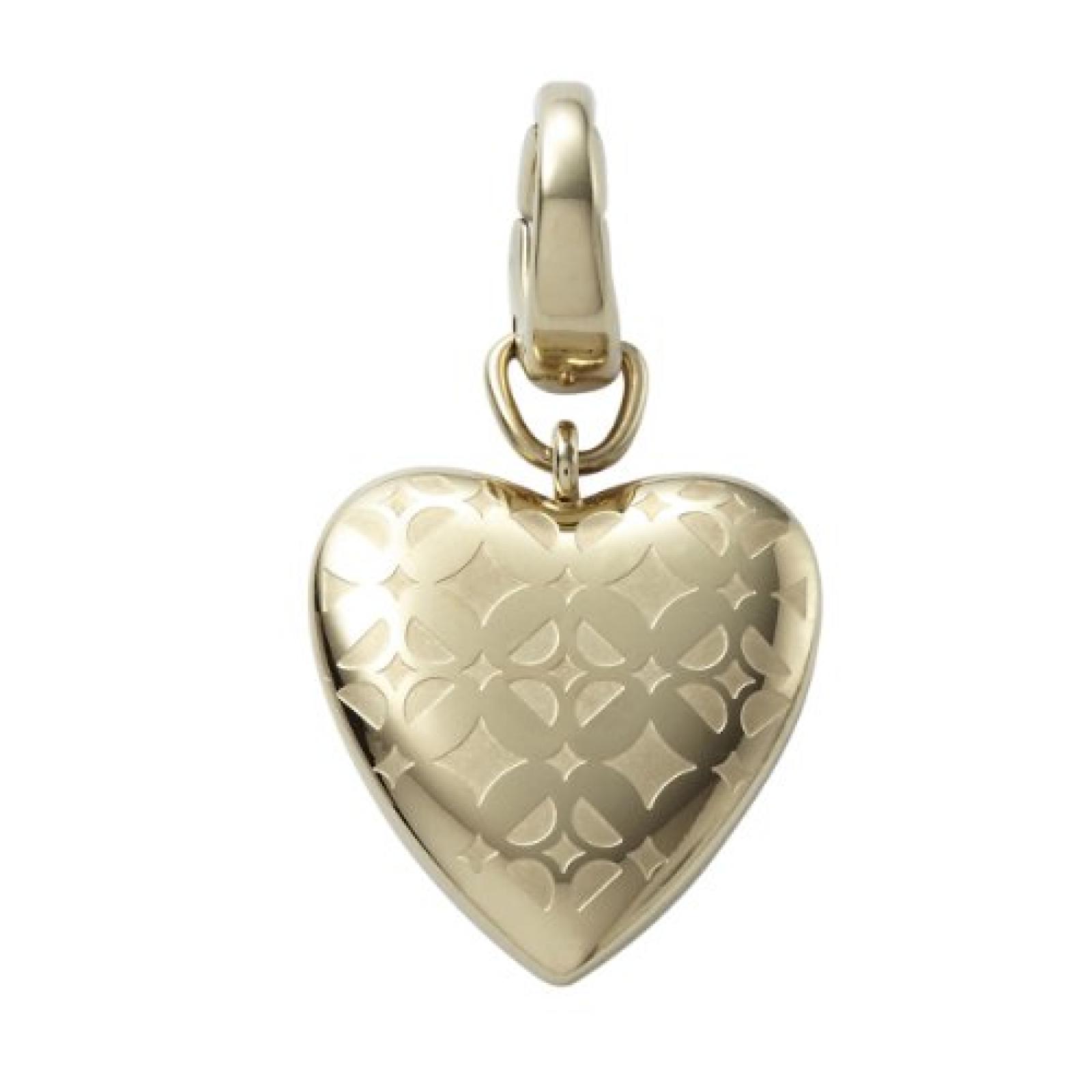 Fossil Damen-Charm Anh&auml;nger Herz Edelstahl IP gold Zirkonia JF00084710 