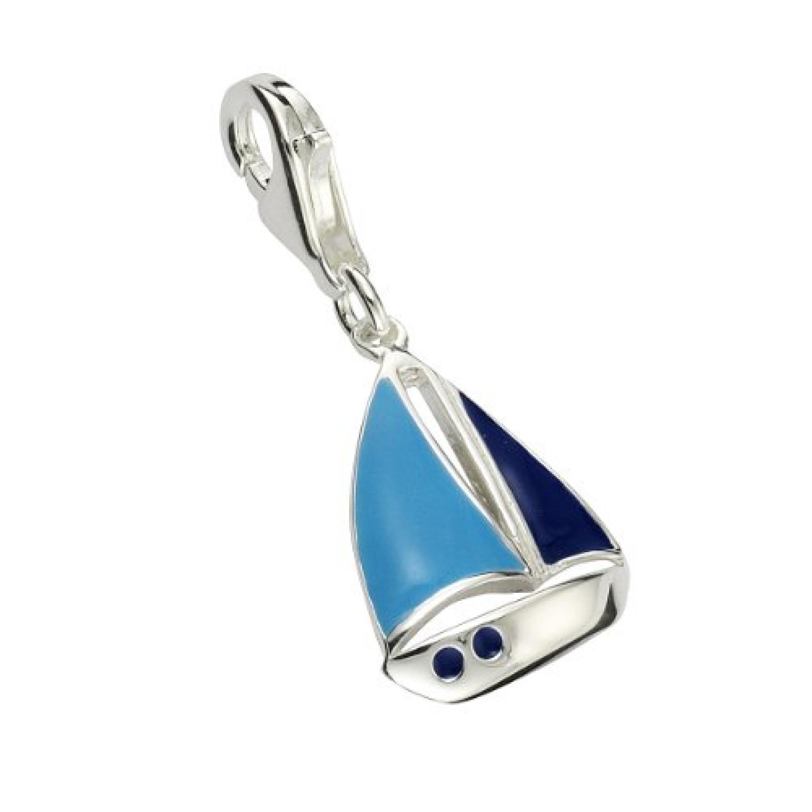 Zeeme Charms & Beads Damen-Karabineranhänger 925/- Sterling Silber Segelboot Lack blau 271240071 