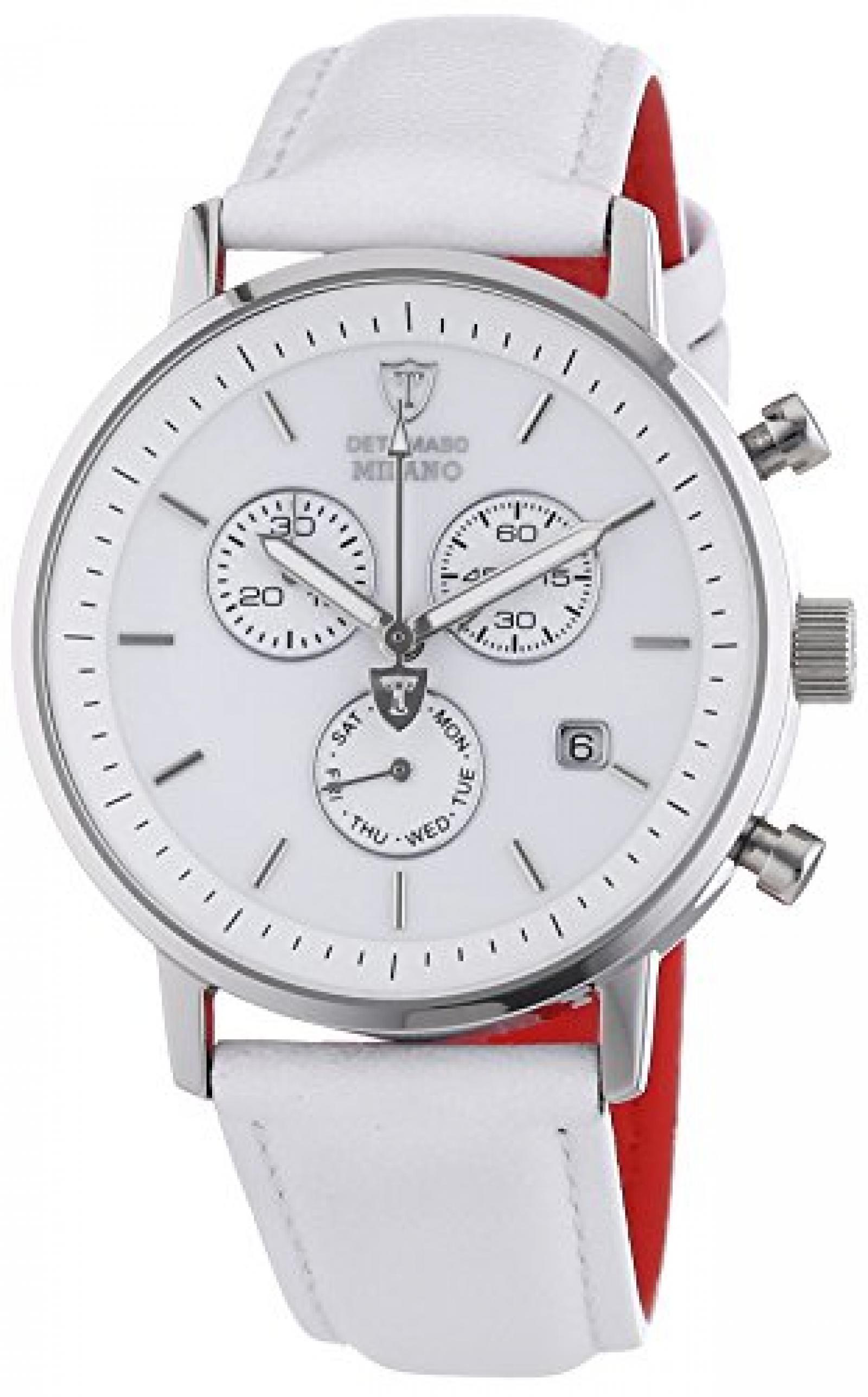 Detomaso Herren-Armbanduhr XL MILANO Chronograph White/White Quarz Leder DT1052-D Detomaso Herren-Armbanduhr XL MILANO Chronograph White/White Quarz Leder DT1052-D