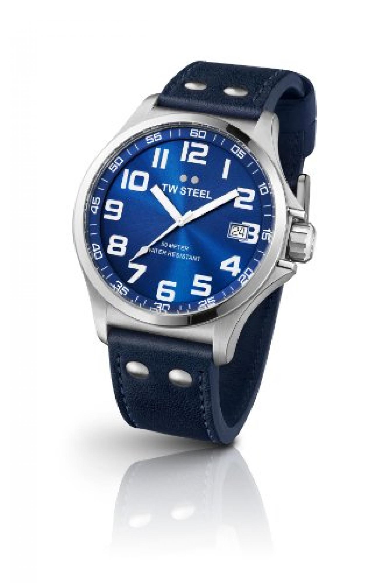 TW Steel Unisex Armbanduhr Pilot Analog Leder blau TW400 