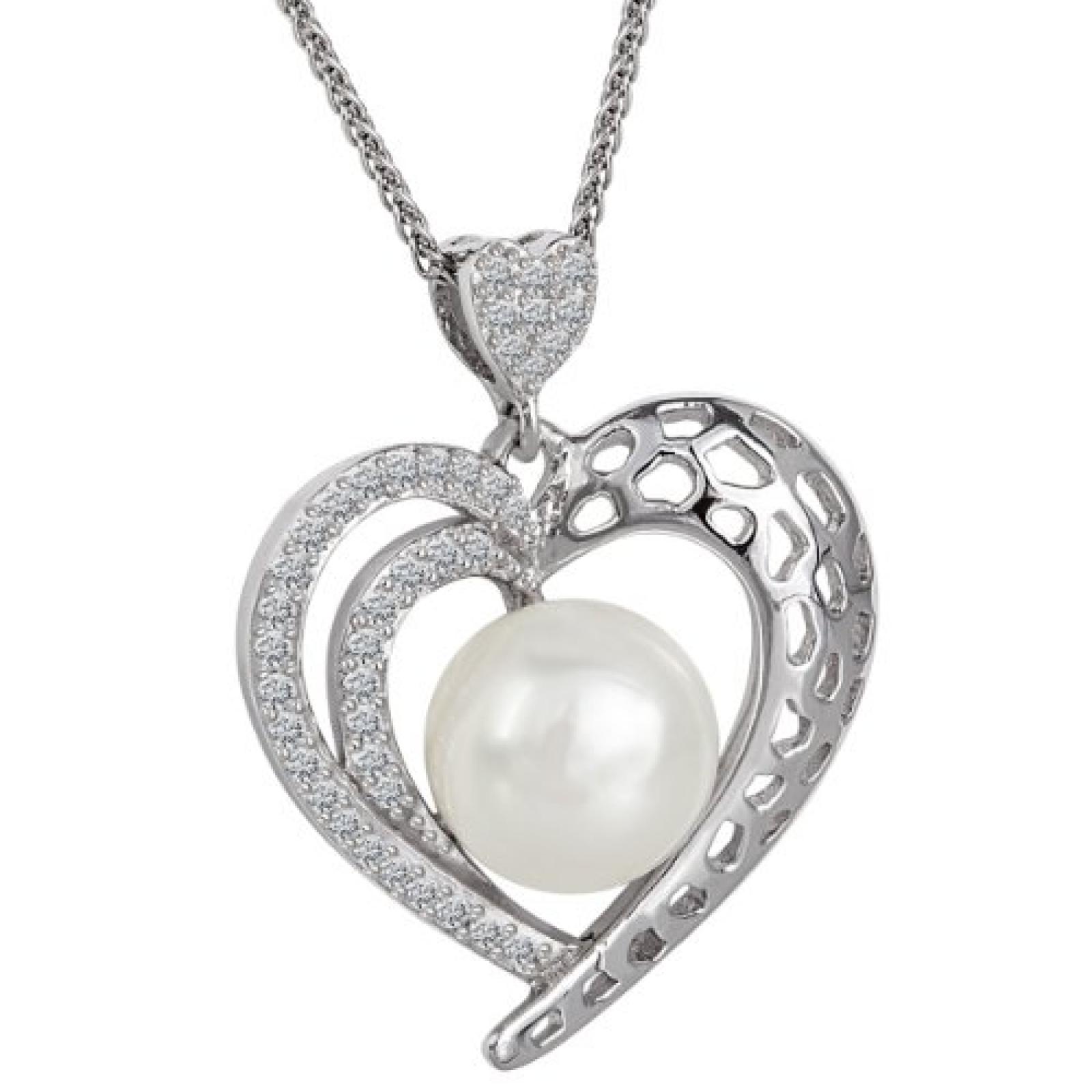 Bella Donna Damen-Halskette 925 Sterling Silber 1 S&uuml;&szlig;wasser Zuchtperle weiss 9,5 mm Zirkonia weiss 45 cm 109417 