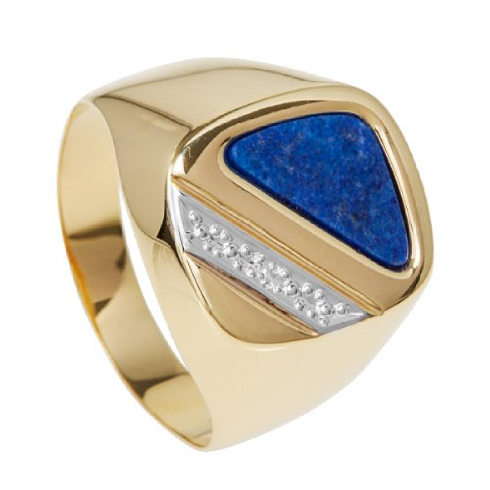 Bella Donna Herren-Ring Gelbgold teilrhodiniert 1 Diamant 0,005ct. weiß Piqué1 1 Lapis Dreieck 