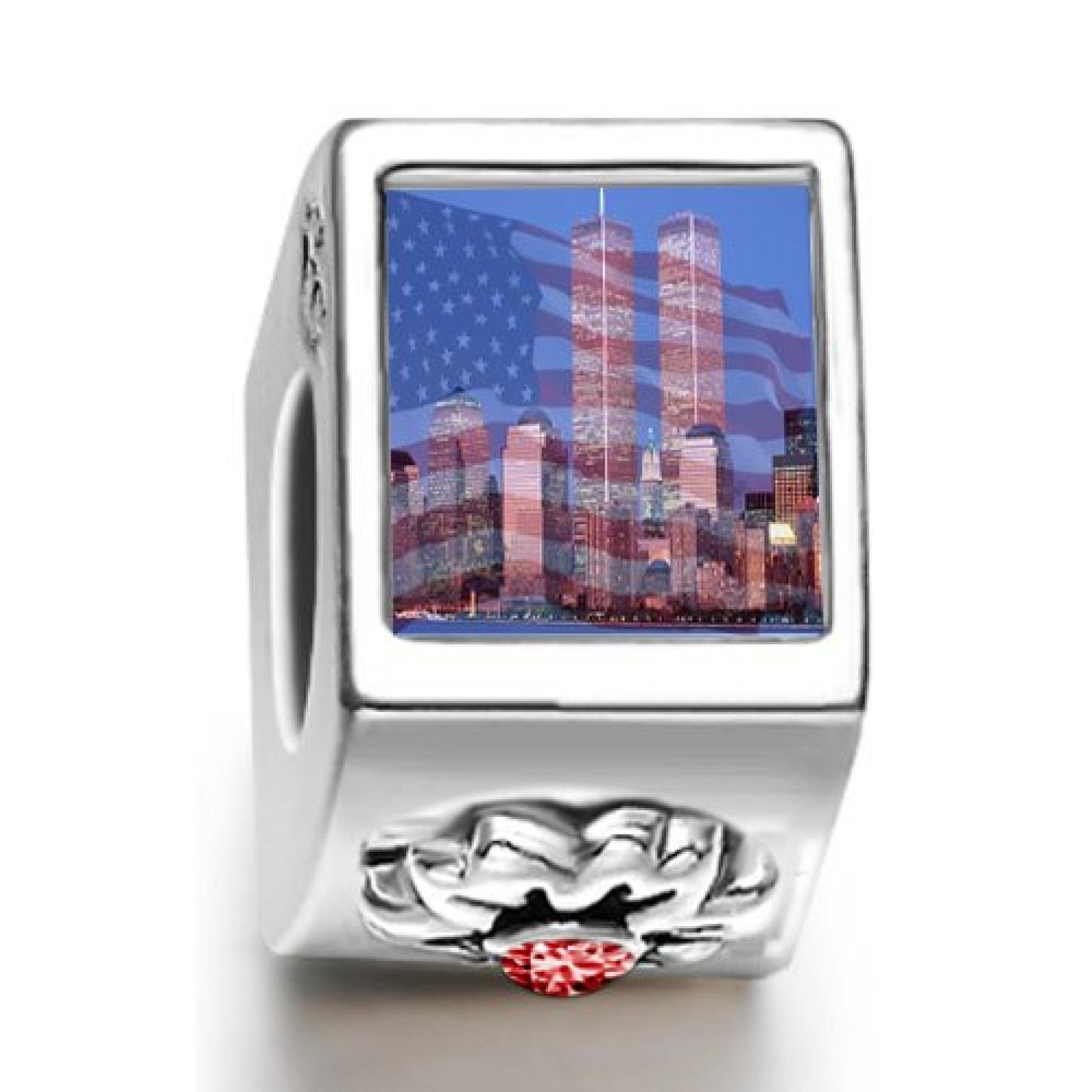 American Twin Towers January birthstone Photo Flower European Charm Bead 