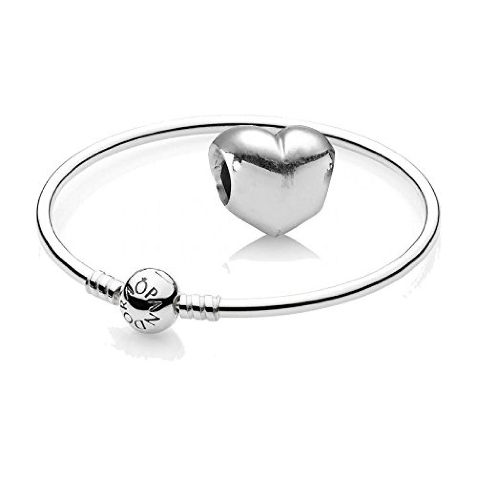 Original Pandora Geschenkset - 1 Silber Armreif 590713 und 1 Silber Element Glattes Herz 790137 